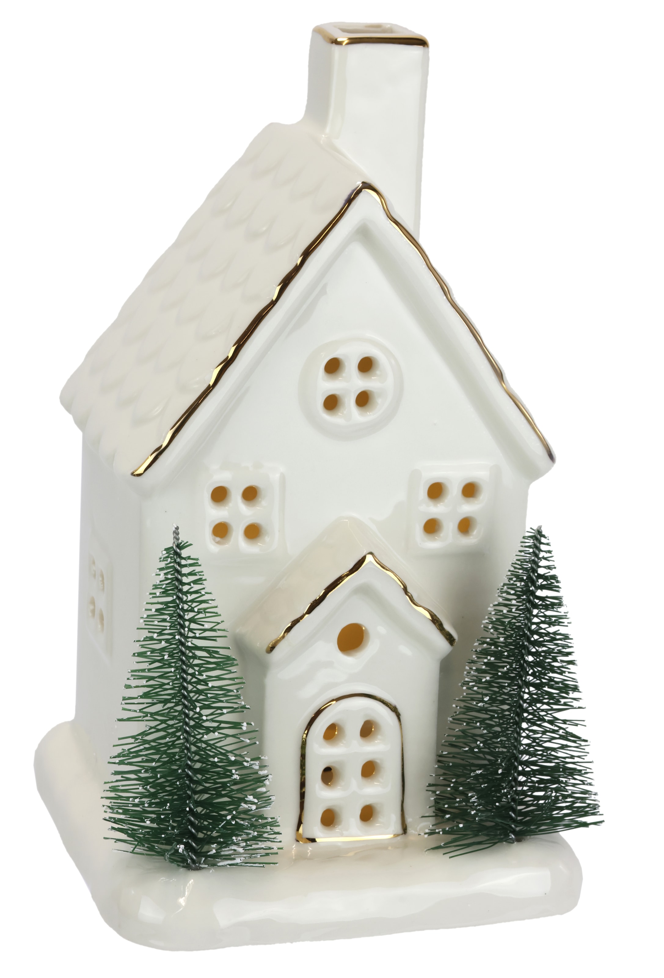 Image of I.GE.A. LED-Dekofigur "LED-Haus" Dekoobjekt LED batteriebetrieben Weiss Gold Weihnachtsdeko