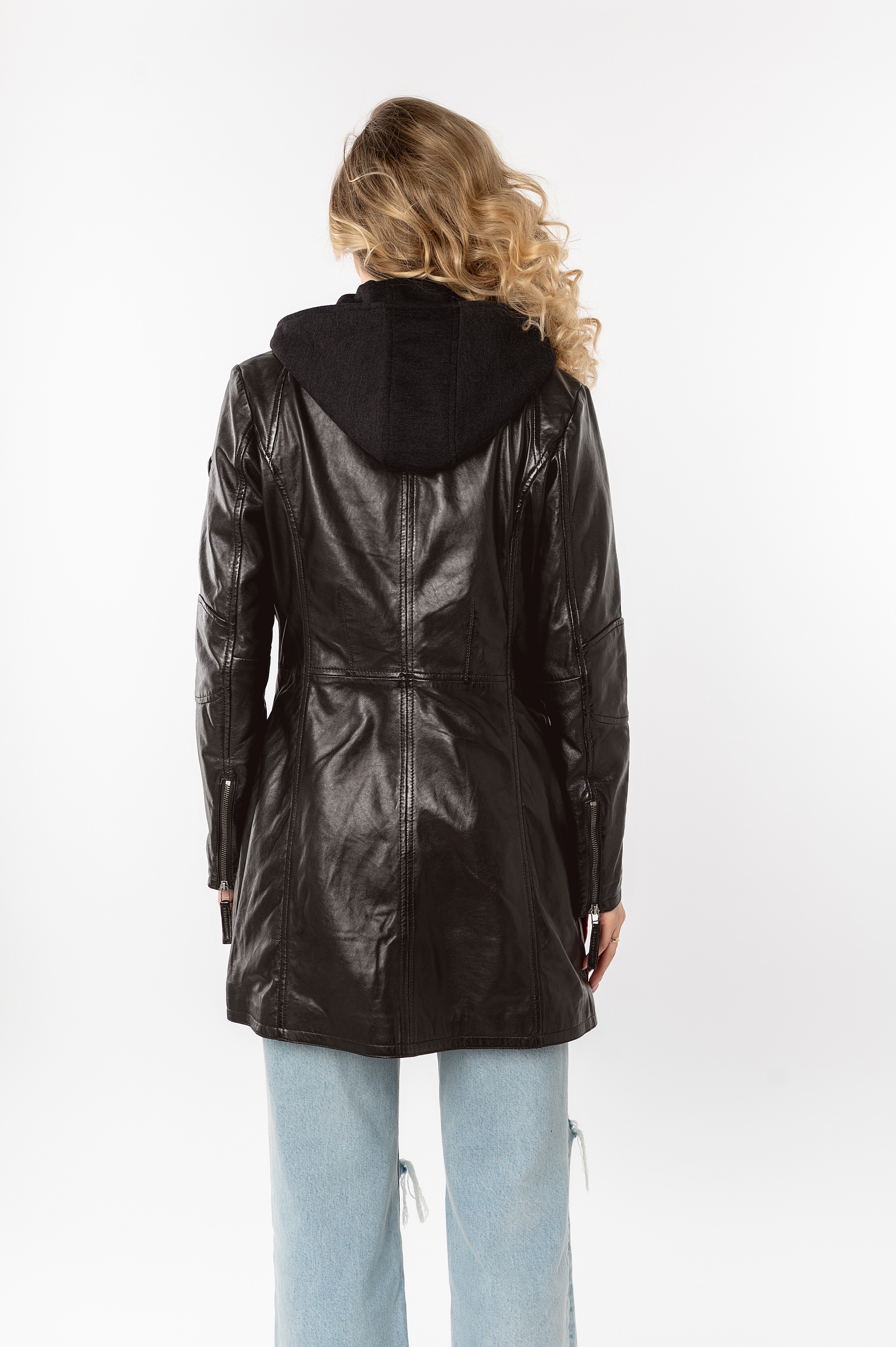 Mauritius Manteau en cuir »Bente« Veste en cuir 2-en-1 avec insert à capuche amovible en jersey
