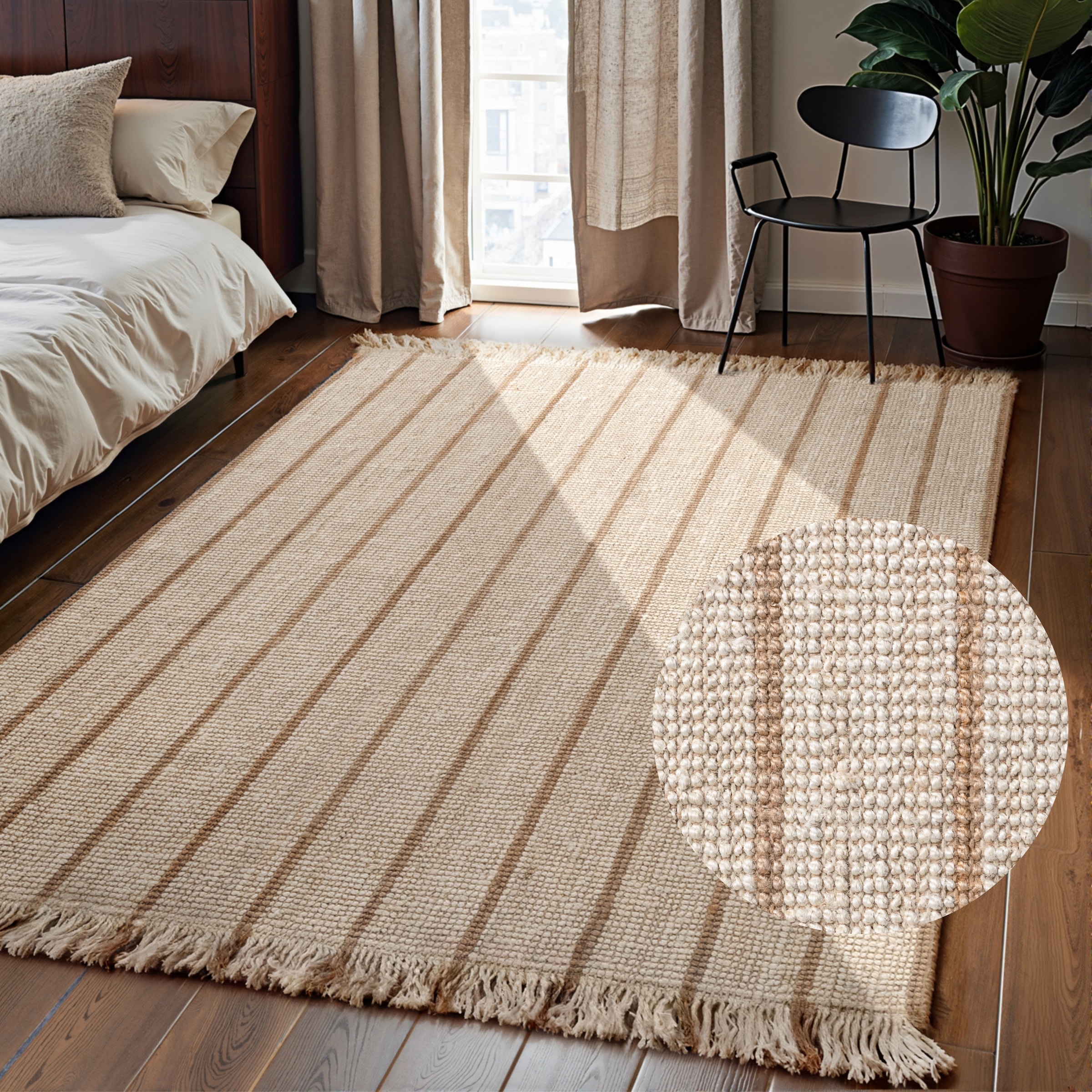 Image of ELLE DECORATION Teppich "Juteteppich Sierra" rechteckig 10 mm Höhe Jute, Natur, Wohnzimmer, Esszimmer, Schlafzimmer, Flur, Boho, Fransen