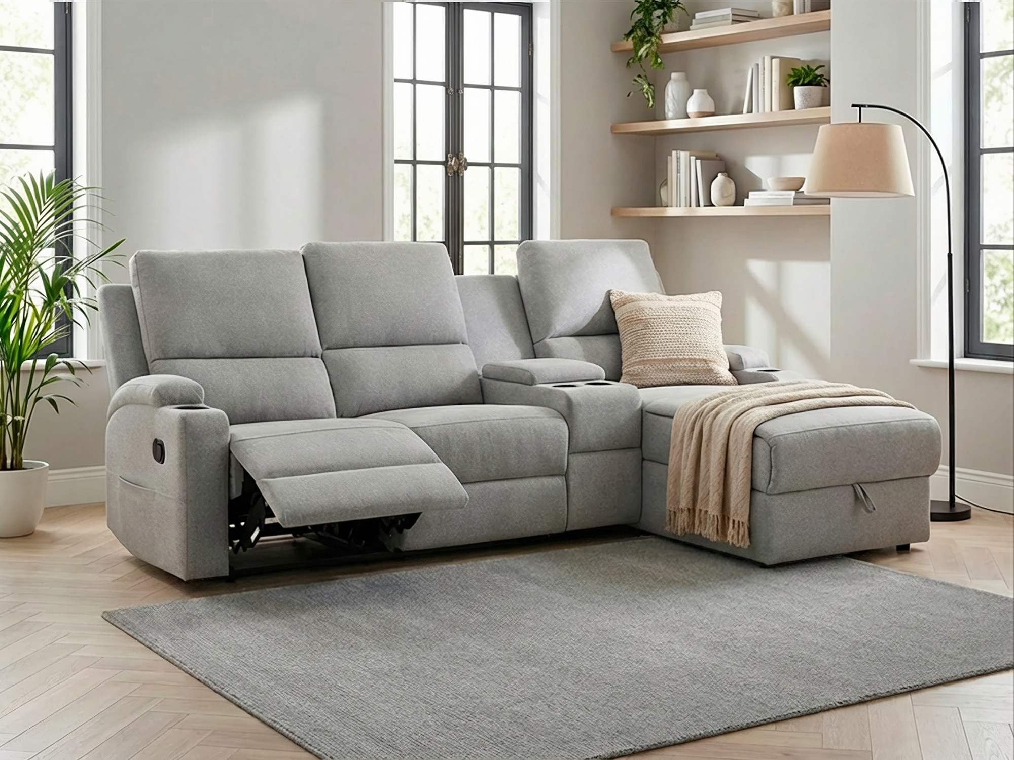 Image of GOODproduct Ecksofa "NAPORI Multimediasofa, 3er Kinosessel XXL, L-Form, 3 Bezugsstoffe" Kinosofa mit Relaxfunktion, Getränkehalter, Staufach und Staukasten