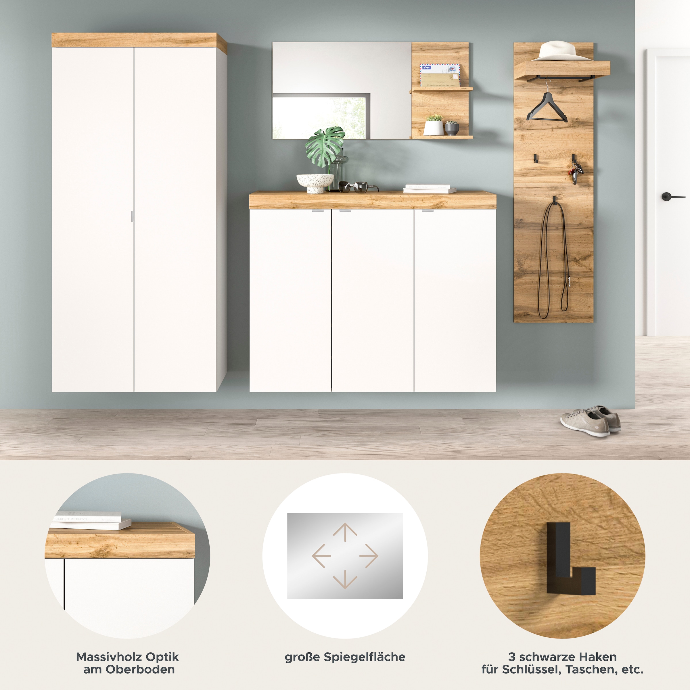 GOODproduct Garderoben-Set »MAMBO II, 4-teilig, TOPSELLER!, hängend oder stehend montierbar« 4 Stk. tlg.
