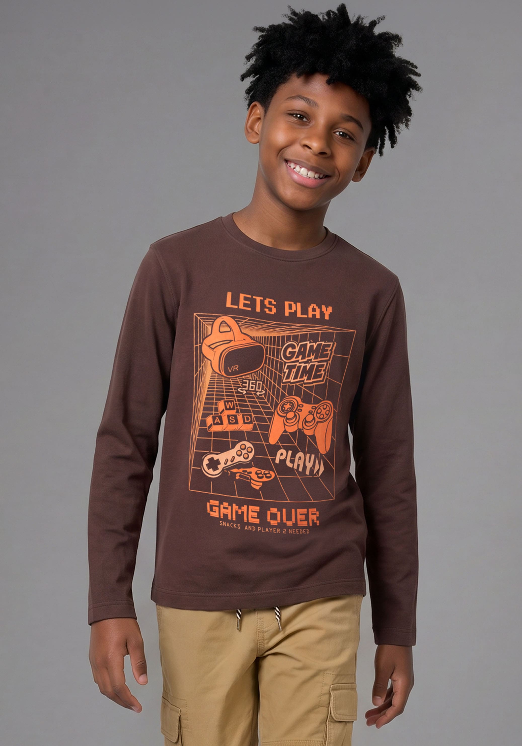 Image of KIDSWORLD Langarmshirt "Gamer-Shirt: LETS PLAY - GAME OVER" Gamer-Shirt, langarm, Basic-Stil, für Alltag und Freizeit