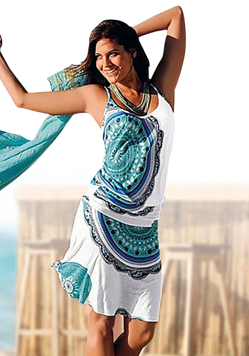 Image of Beachtime Strandkleid "aus Viskosejersey mit verstellbaren Trägern und Alloverdruck" Ohne Taschen Kurzes Sommerkleid, luftiges Jerseykleid, Spaghettikleid, Festival