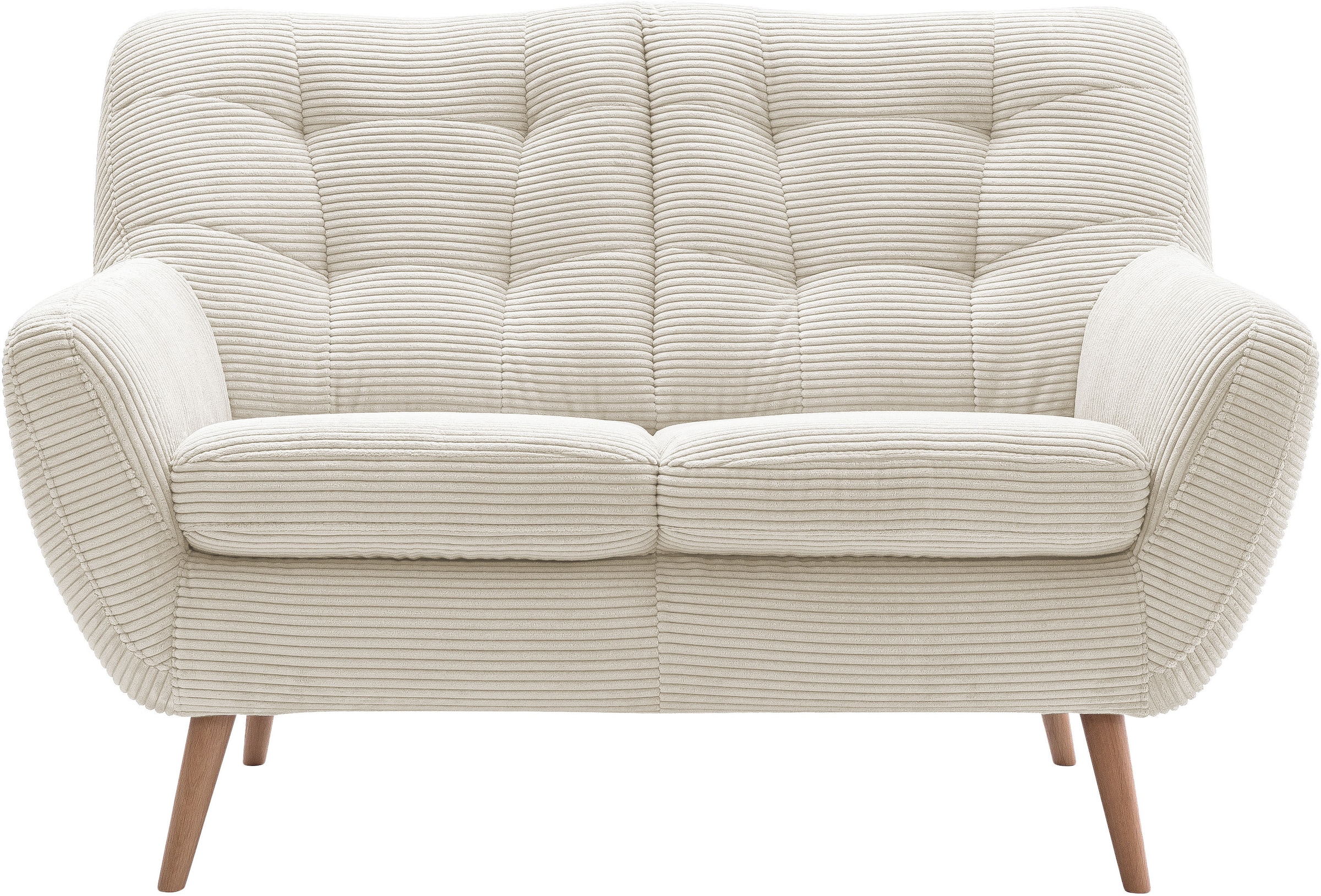 exxpo - sofa fashion 2-Sitzer »Scandi, bequem, aufwendige Rückenpolsterung für mehr Sitzkomfort« akuelle Farben in hochwertige Bezugsqualitäten, Holzfuss