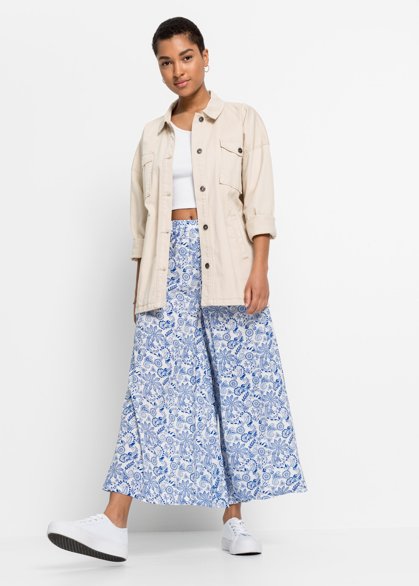 bonprix Pantalon palazzo  aus Viskose, mit elastischem Bund, Loose Fit, Casual Stil