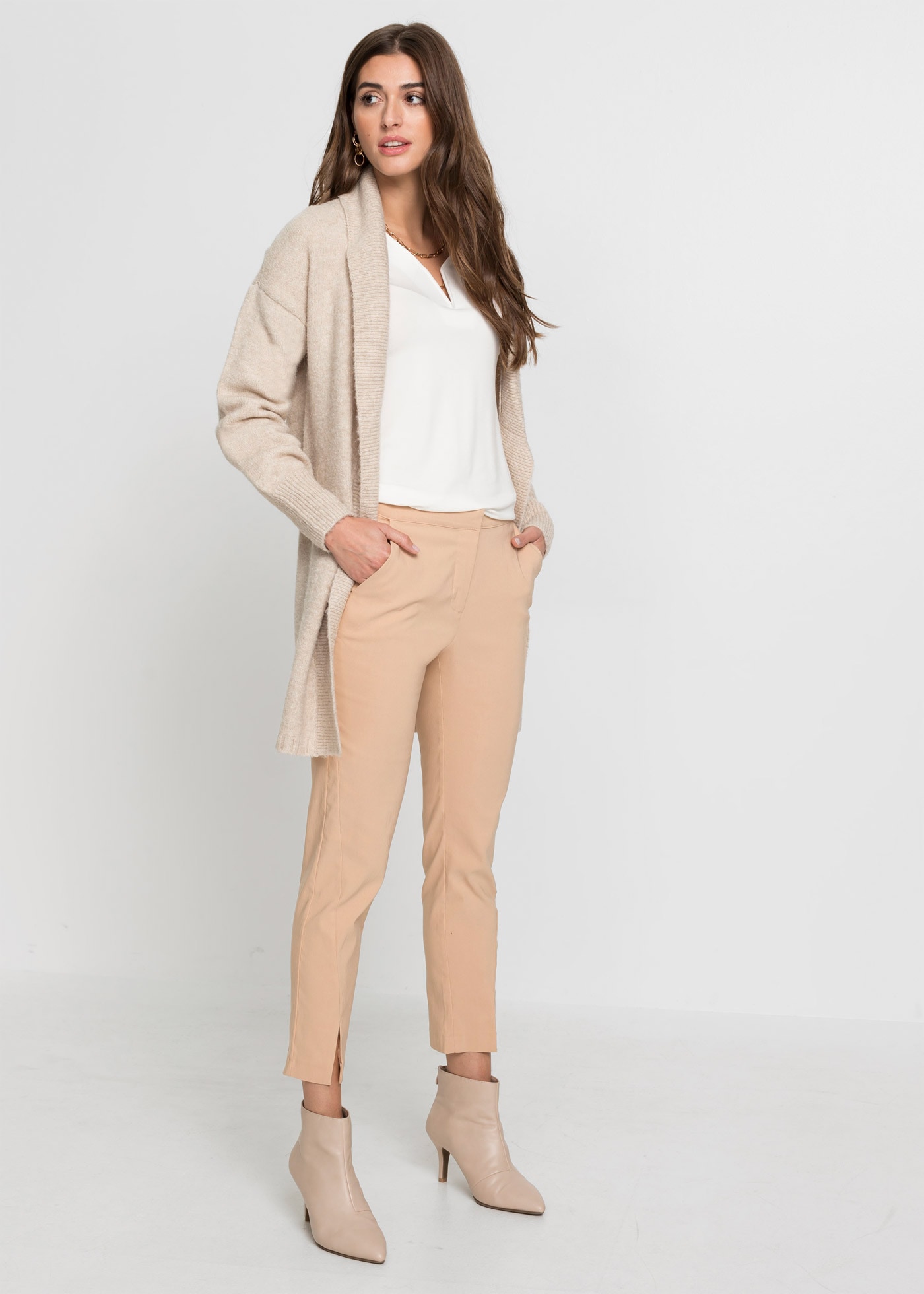 bonprix Cardigan long bequeme Passform, mit voluminösen Ärmeln, mit Schalkragen