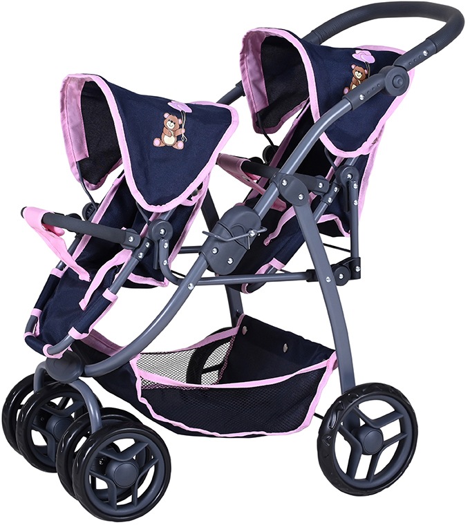 Puppen-Zwillingsbuggy »Milo - Navy Pink Bear«