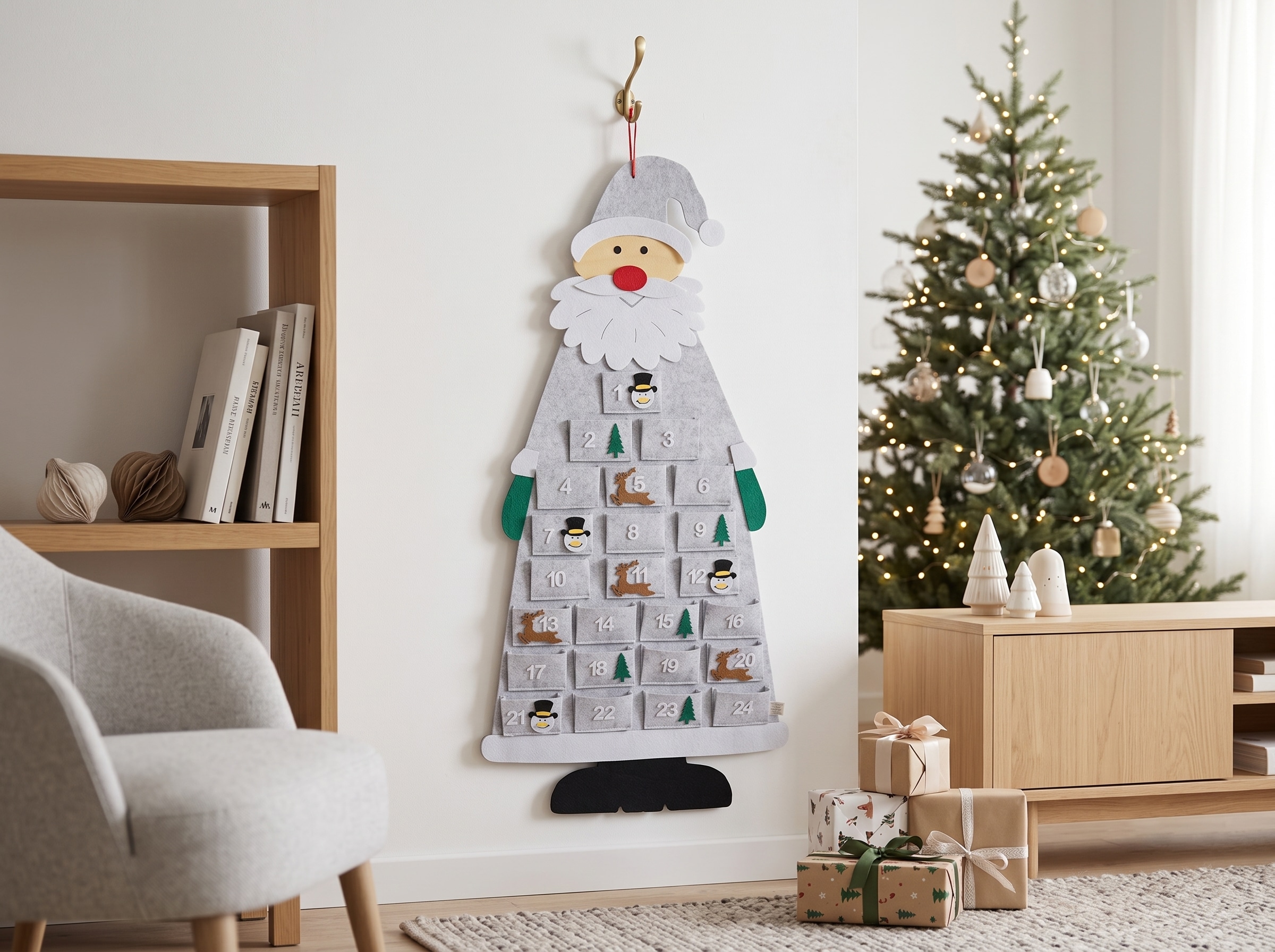 GOODproduct Adventskalender »Weihnachtsmann aus Filz mit 24 unbefüllten Taschen« Es liegt keine Altersempfehlung vor ca. 100x55cm, zum Hängen an Tür oder Wand, wiederverwendbar