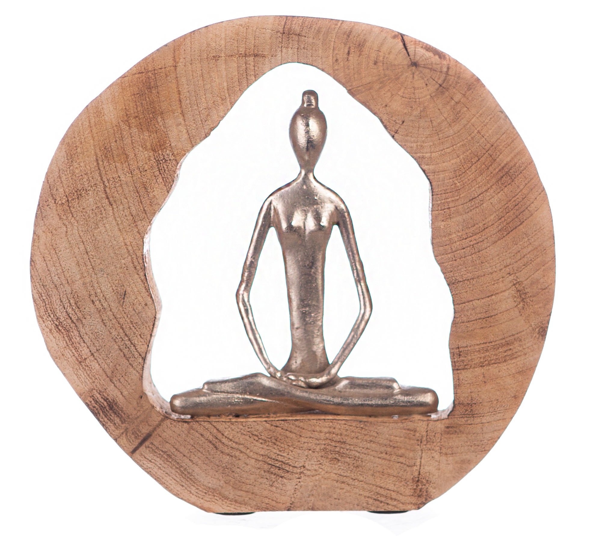 Image of GILDE Dekofigur »Skulptur Health, silberfarben/natur«, (1 St.), Dekoobjekt, Höhe 27, Yoga-Lotussitz, handgefertigt, aus Metall und Holz, mit Spruchanhänger, Wohnzimmer bei Ackermann Versand Schweiz