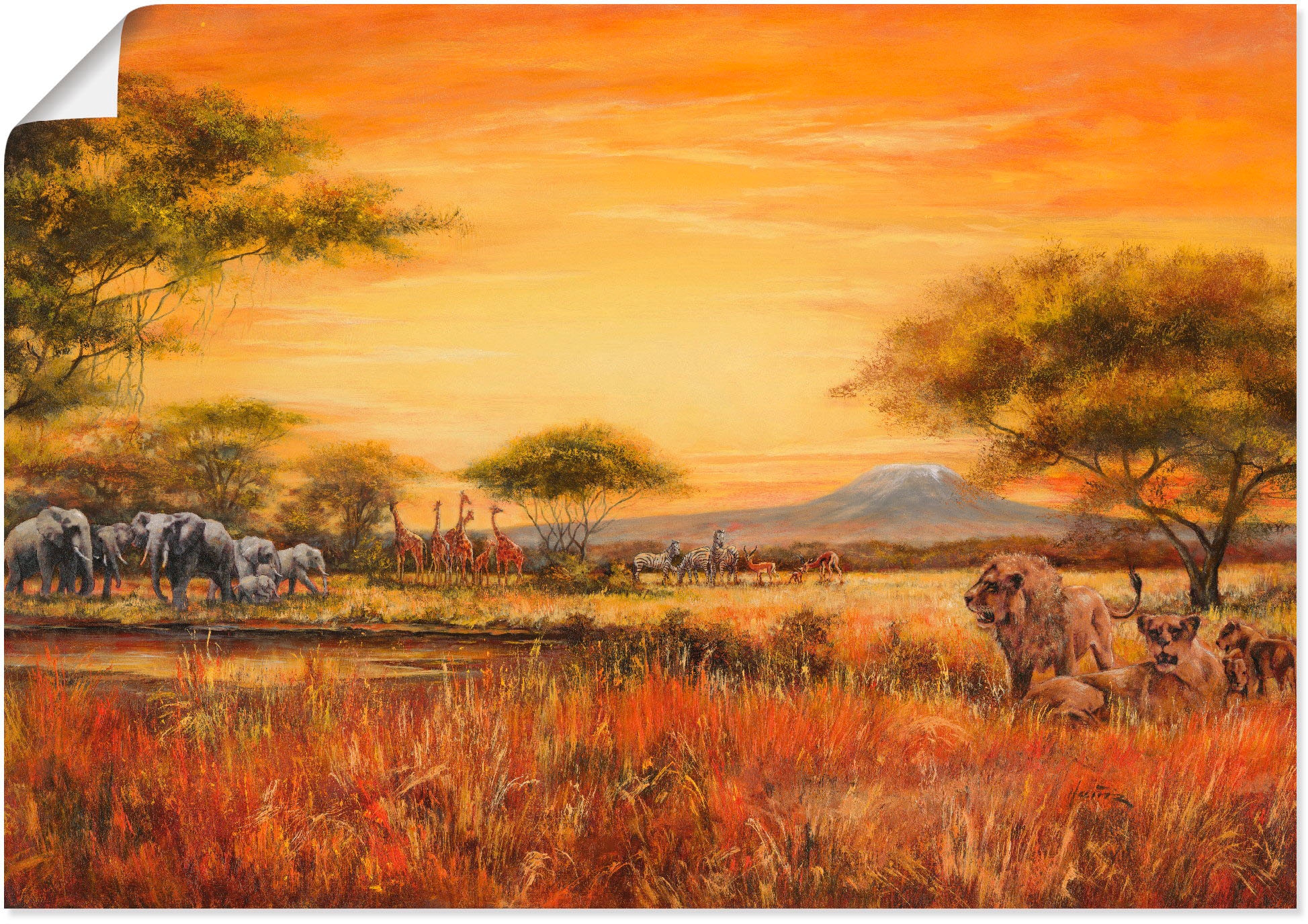 mit in (1 Wandbild Afrika, jetzt »Afrikanische als versch. kaufen Wandaufkleber Artland Steppe Grössen oder Alubild, St.), Leinwandbild, Löwen«, Poster