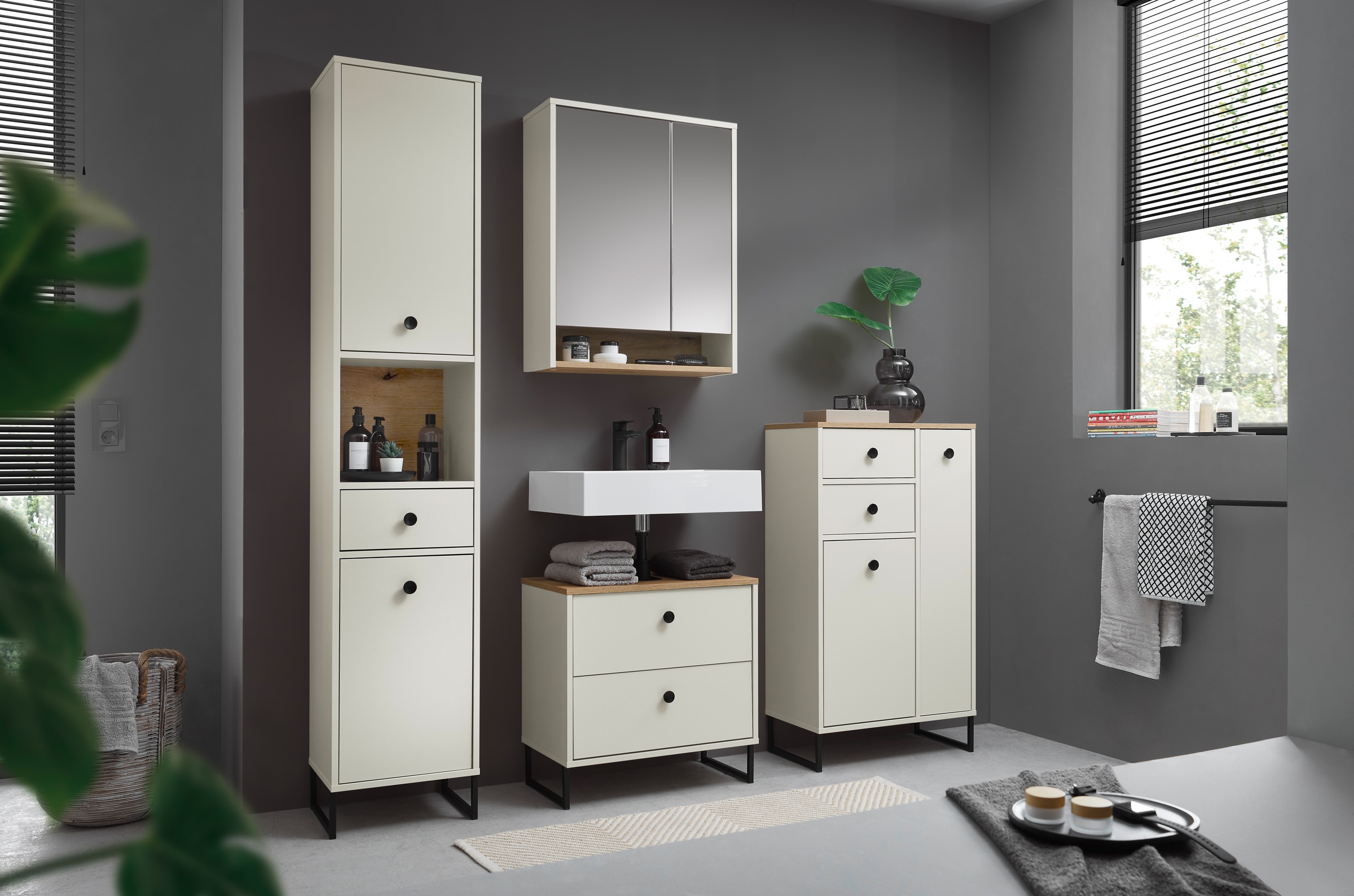 BASIC by Balculina Armoire sous lavabo »Linea« 1 cuis tlg. Largeur 60cm, pieds profilés en U, extension sous plan