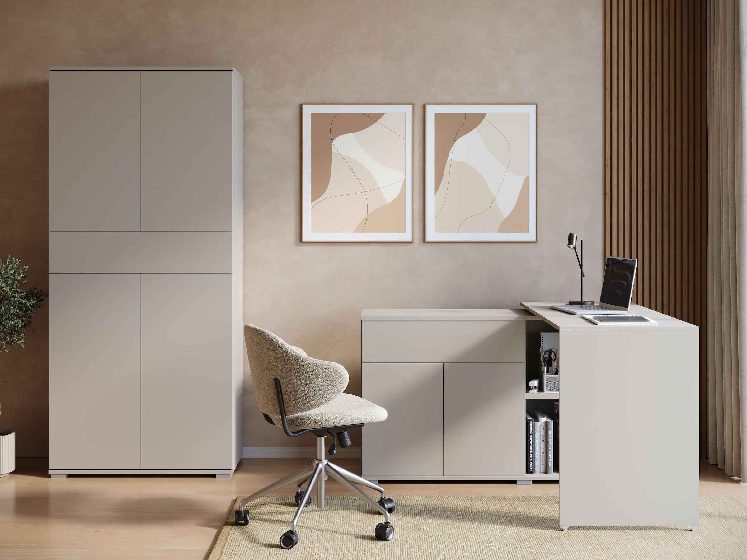 GOODproduct Schreibtisch »Kenia mit drehbarer Tischplatte 90°/180°, B/H/T: 109,5/75/50 cm« 1 Stk. tlg. Schublade & Türen mit Push-to-open, 2 höhenverstellbare Böden