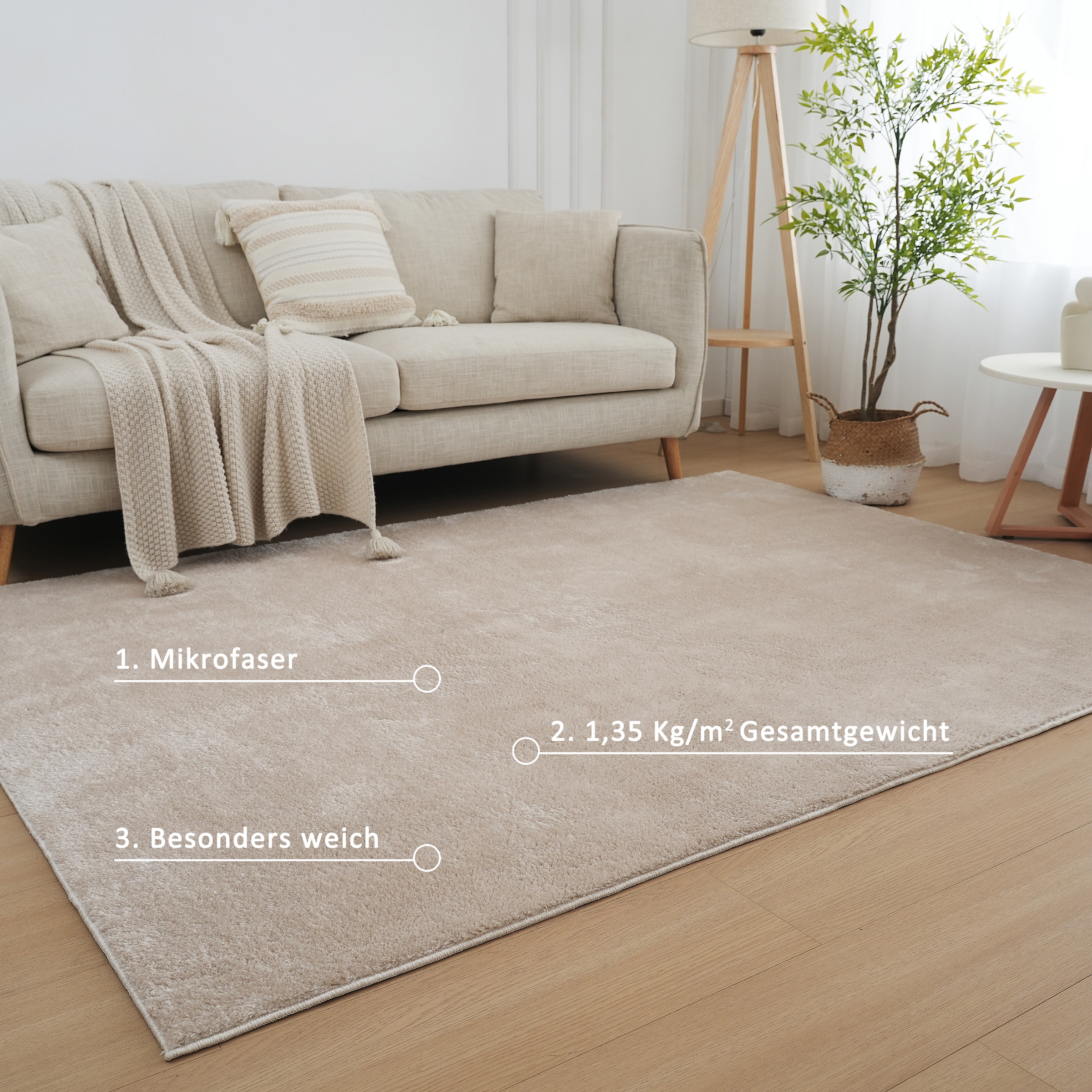 my home Teppich »Cali, weich, modern, waschbar« rechteckig 16 mm Höhe Uni-Farben, kuschelig, & weich, Wohnzimmer, Schlafzimmer, Esszimmer