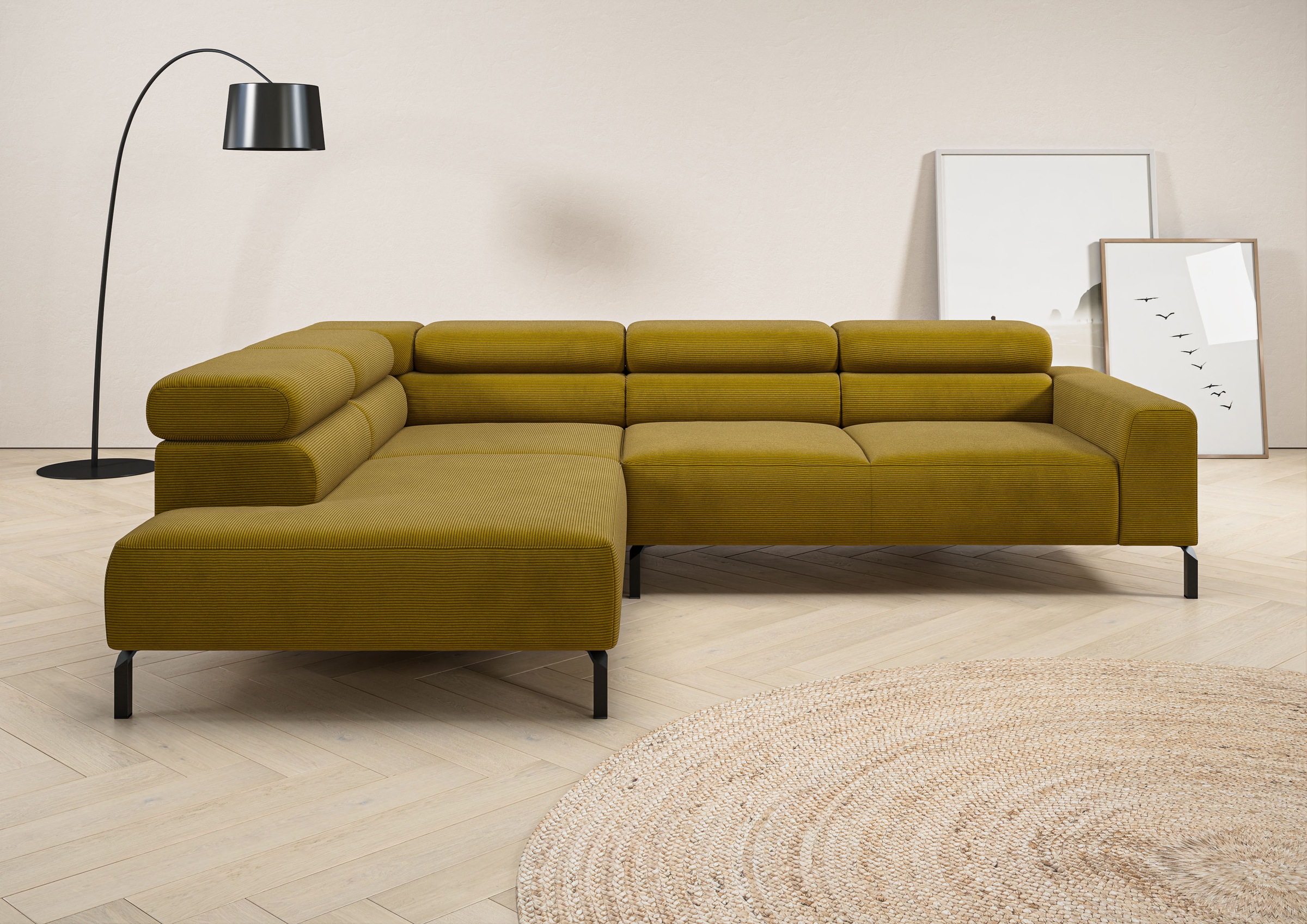 Image of Home affaire Ecksofa "Antonelli, L-Form, inkl. Kopfteilverstellung, Breite 276 cm, bequem" ohne Sitztiefenverstellung, in Feincord, pistachio