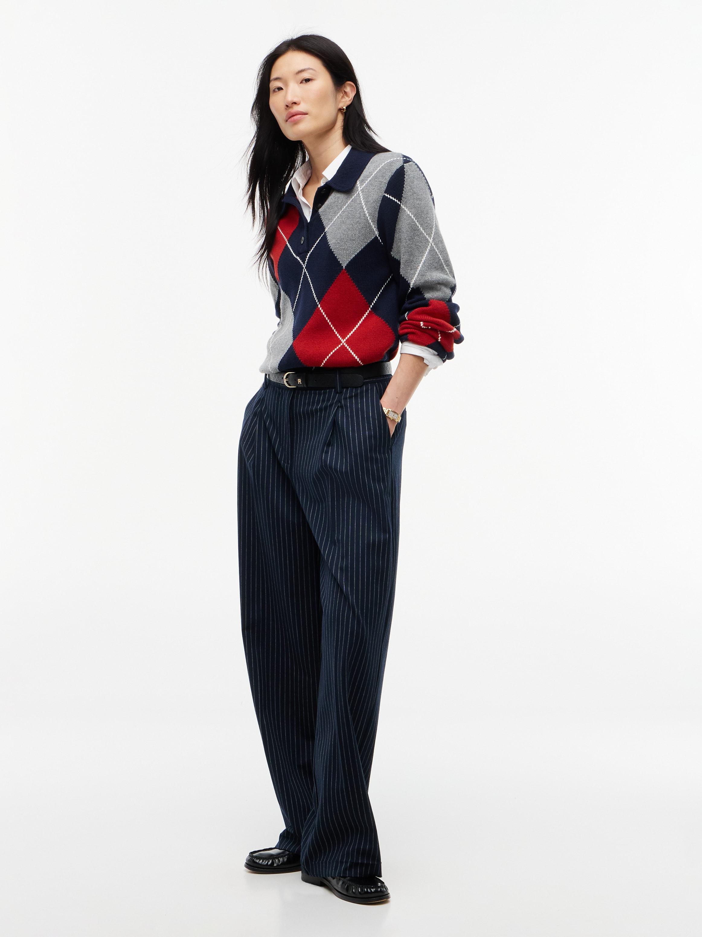 Tommy Hilfiger Polokragenpullover »ARGYLE PREP NEW POLO LS« Materialmix mit Woll-Anteil, Argyle Strickmuster