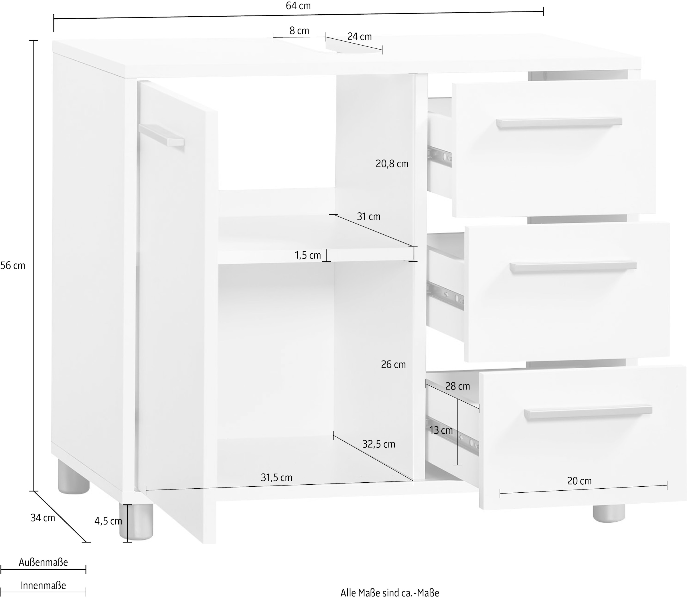 Procontour Armoire sous lavabo »Betty« largeur 64 cm, avec tablette