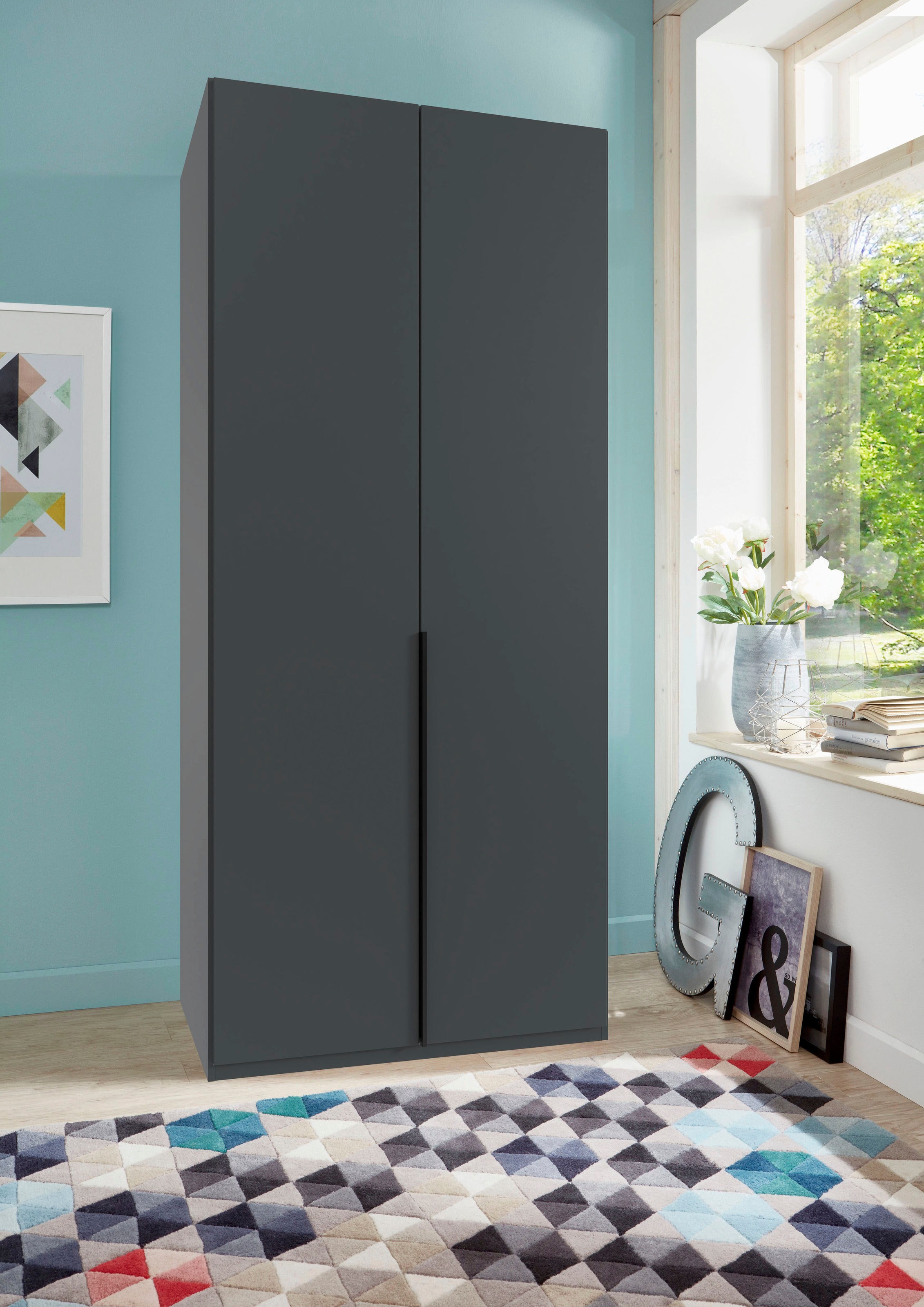 Wimex Kleiderschrank »Mugano,in 8 Breiten,3 Höhen,2 Tiefen, viele Farben, Made in Germany«, (in Basic oder Premium Ausstattung mit 2 weiteren Einlegeböden), mit langen oder kurzen Griffen aus Metall, mit oder ohne Spiegel