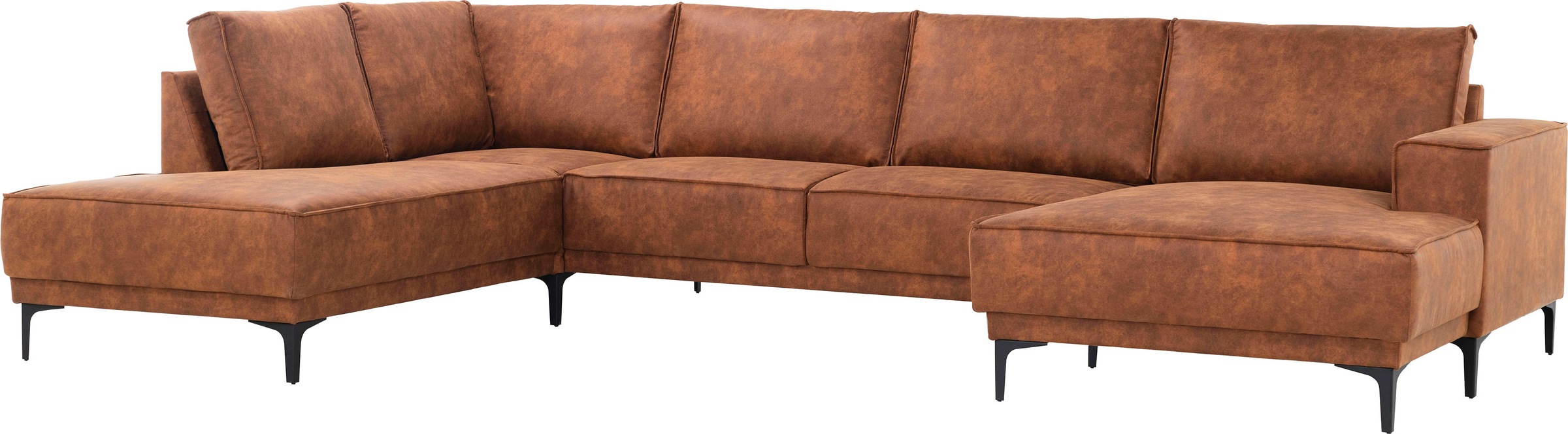 Places of Style Wohnlandschaft »XXL Sofa Oland, Struktur, Flachgewebe, Luxus-Microfaser, Boucle«, U-Form, 345 cm, Wellenunterfederung, Skandi-Design, Metallfüsse