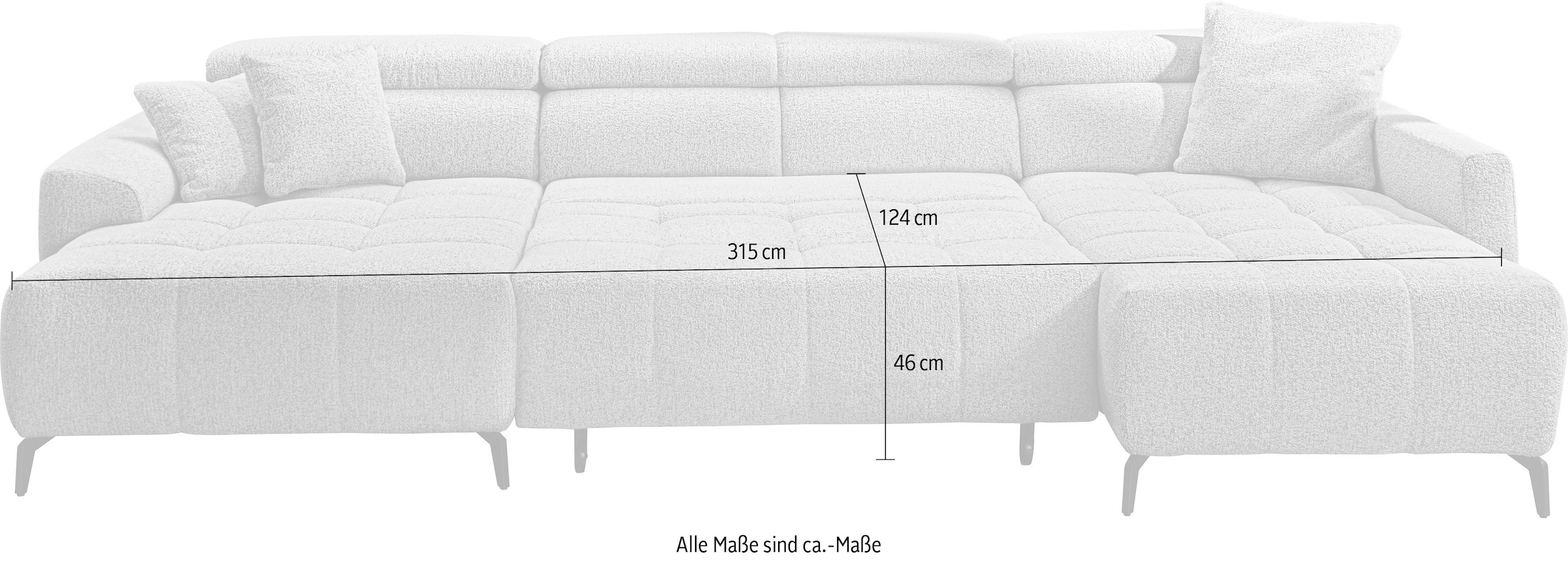 Jockenhöfer Gruppe »Ultima, U-Form, B: 363cm, mit 60 cm elektrischer Sitztiefenverstellung« 140kg Belastbarkeit je Sitz, verstellbaren Kopfstützen, USB-Ports