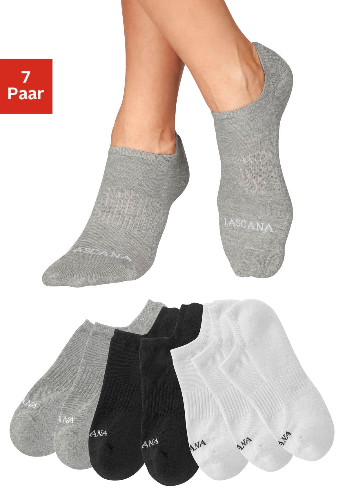 LASCANA ACTIVE Sneakersocken, (Packung, 7 Paar), mit Fussfrottee