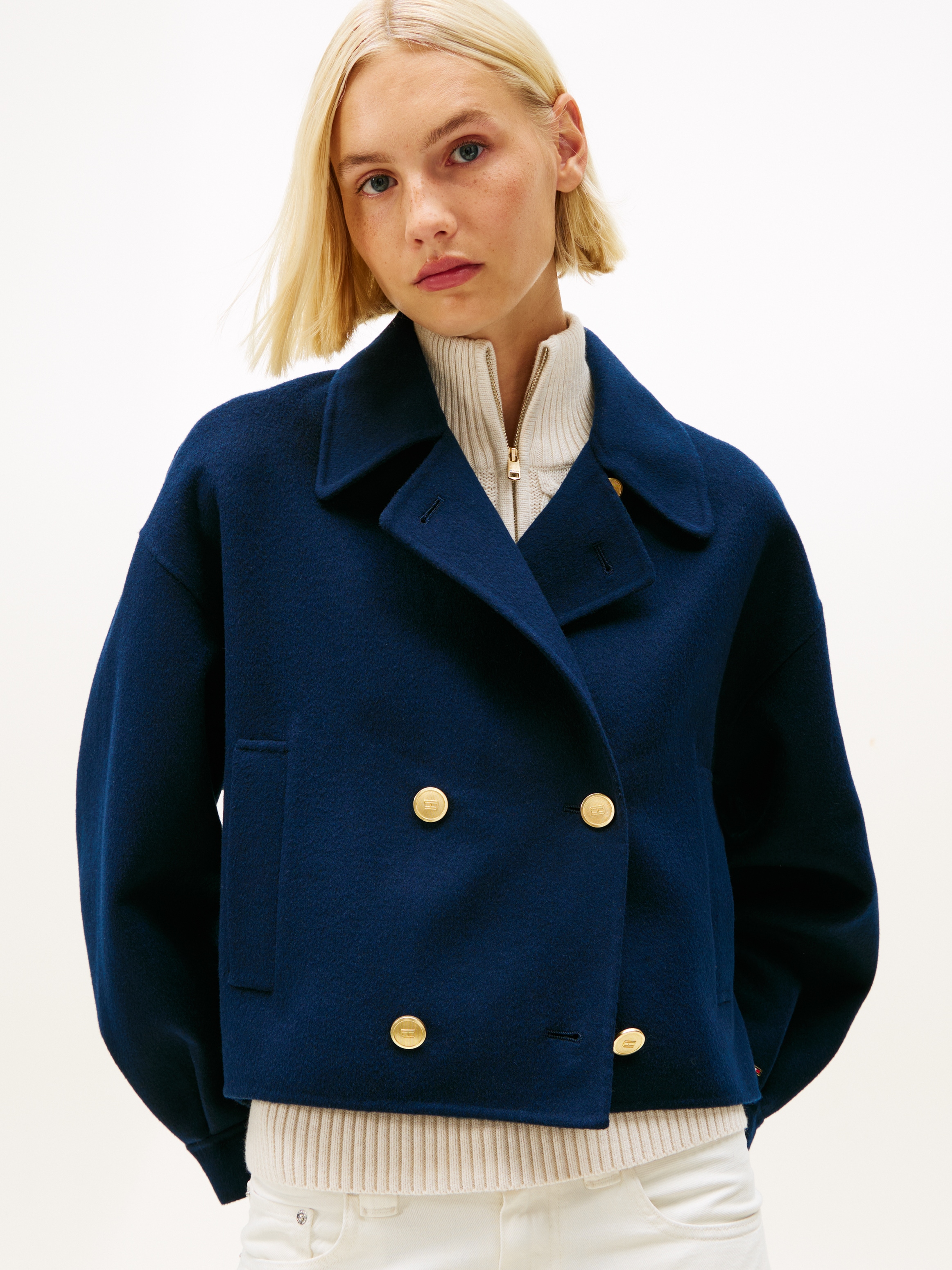 Tommy Hilfiger Kurzjacke »DF WOOL GOLD BUTTON PEACOAT« mit Wolle
