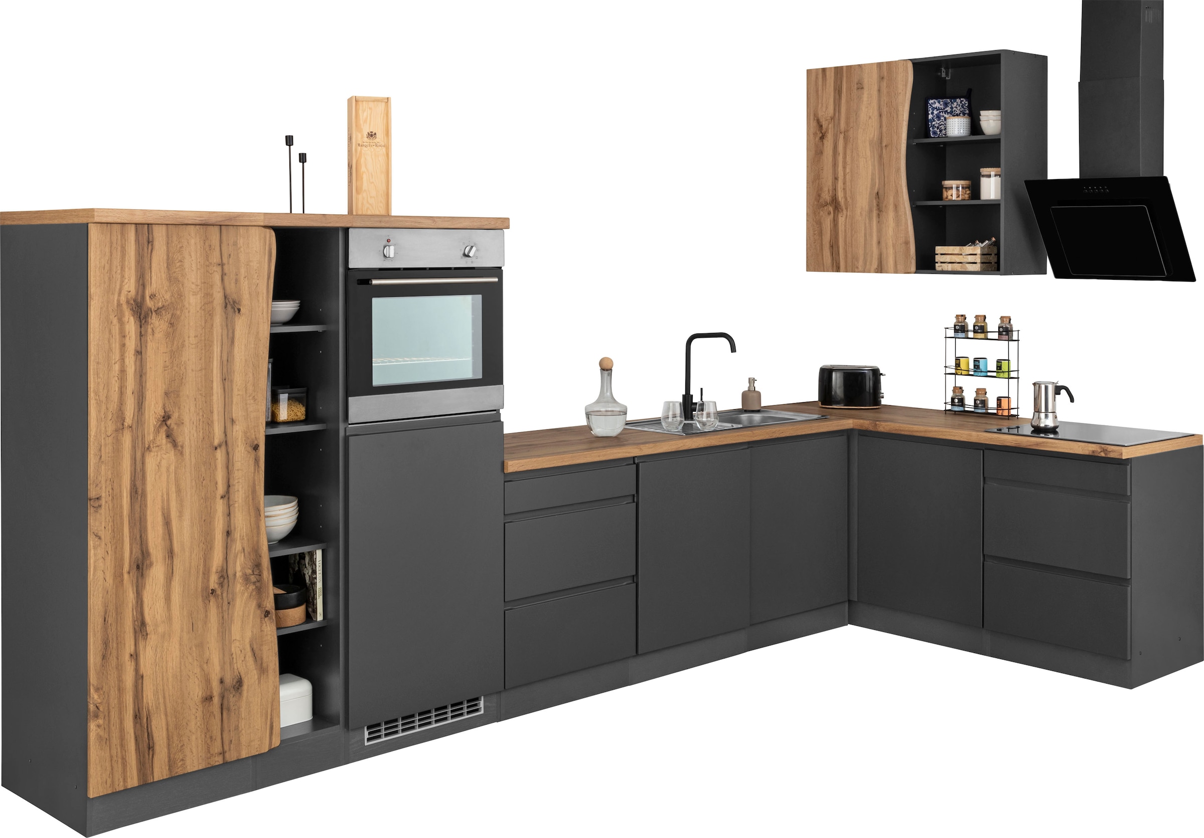 Image of KOCHSTATION Winkelküche "KS-Bruneck" Stellbreite 380/180 cm breit, ohne E-Geräten, MDF Fronten