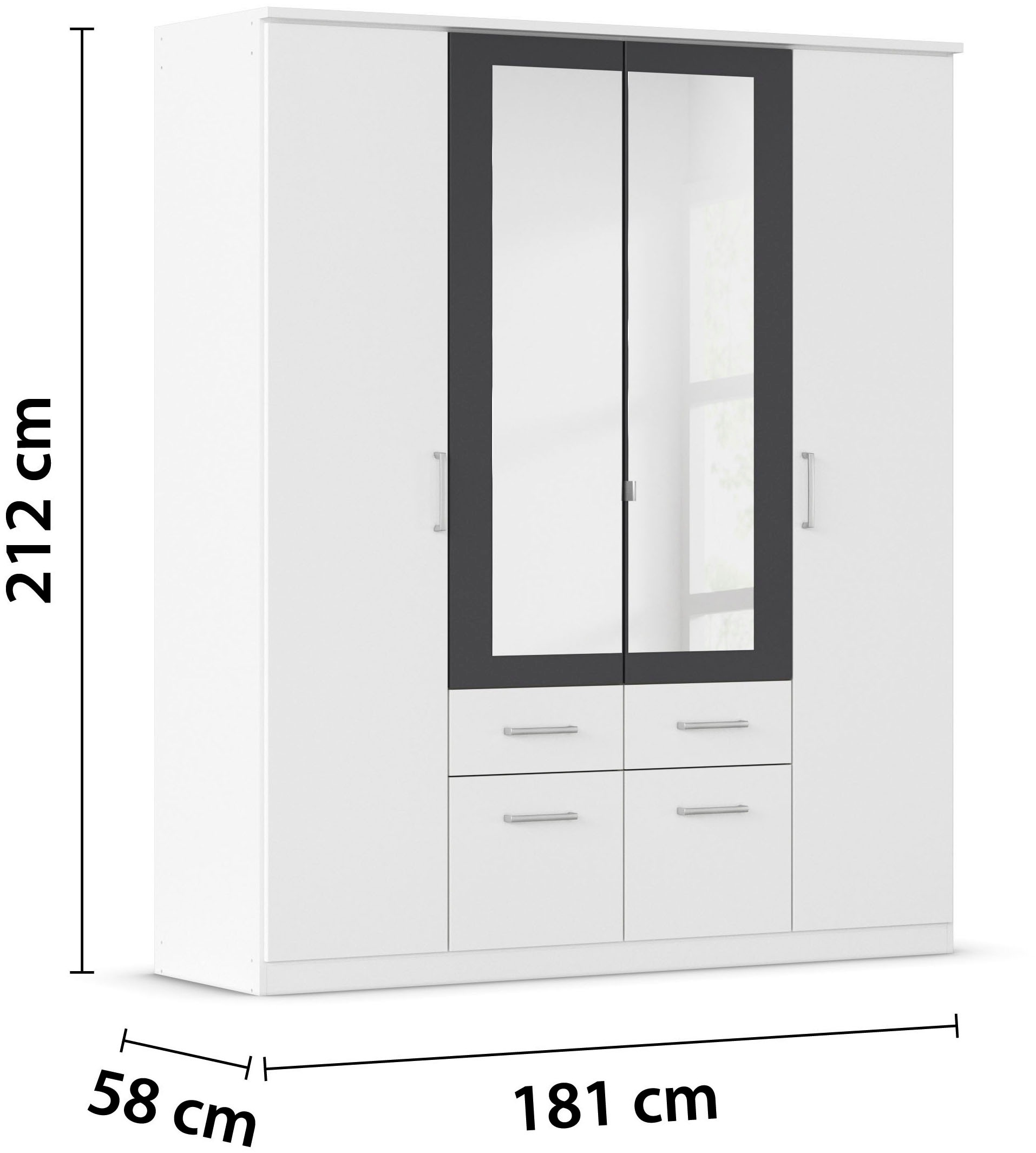 rauch Kleiderschrank »Drehtürenschrank Schrank Garderobe BURANO«, mit Schubladen und Spiegelumrandung in Farbabsetzung MADE IN GERMANY