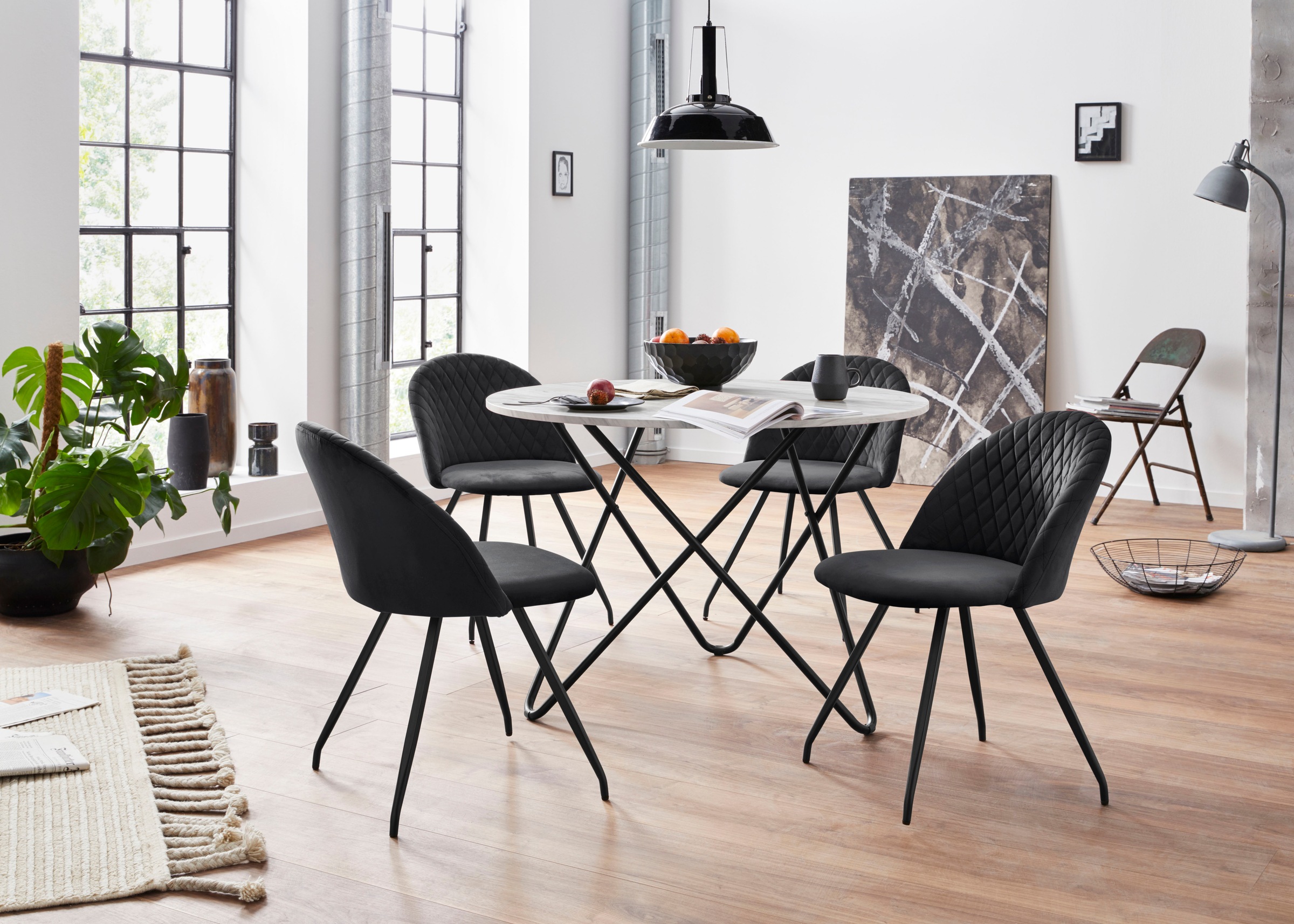 Image of GOODproduct Essgruppe "Emmajonas" Set, 5 Stk. tlg. moderner runder Tisch in Marmoroptik