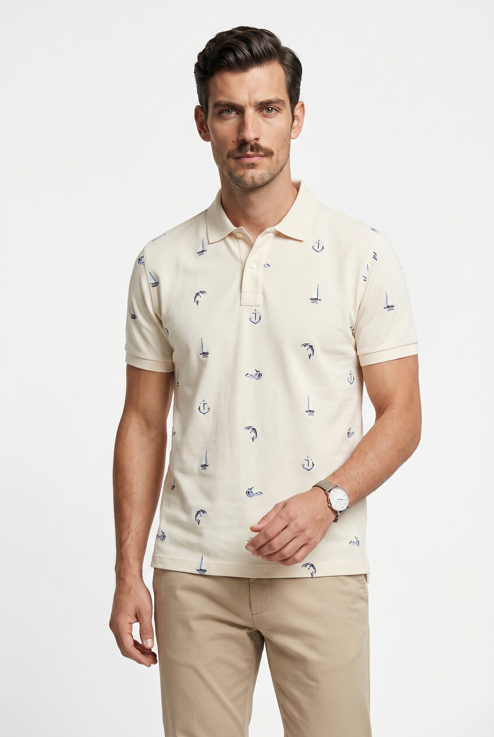 Image of Gant Poloshirt "EMBROIDERED" mit Anker-Stickerei allover