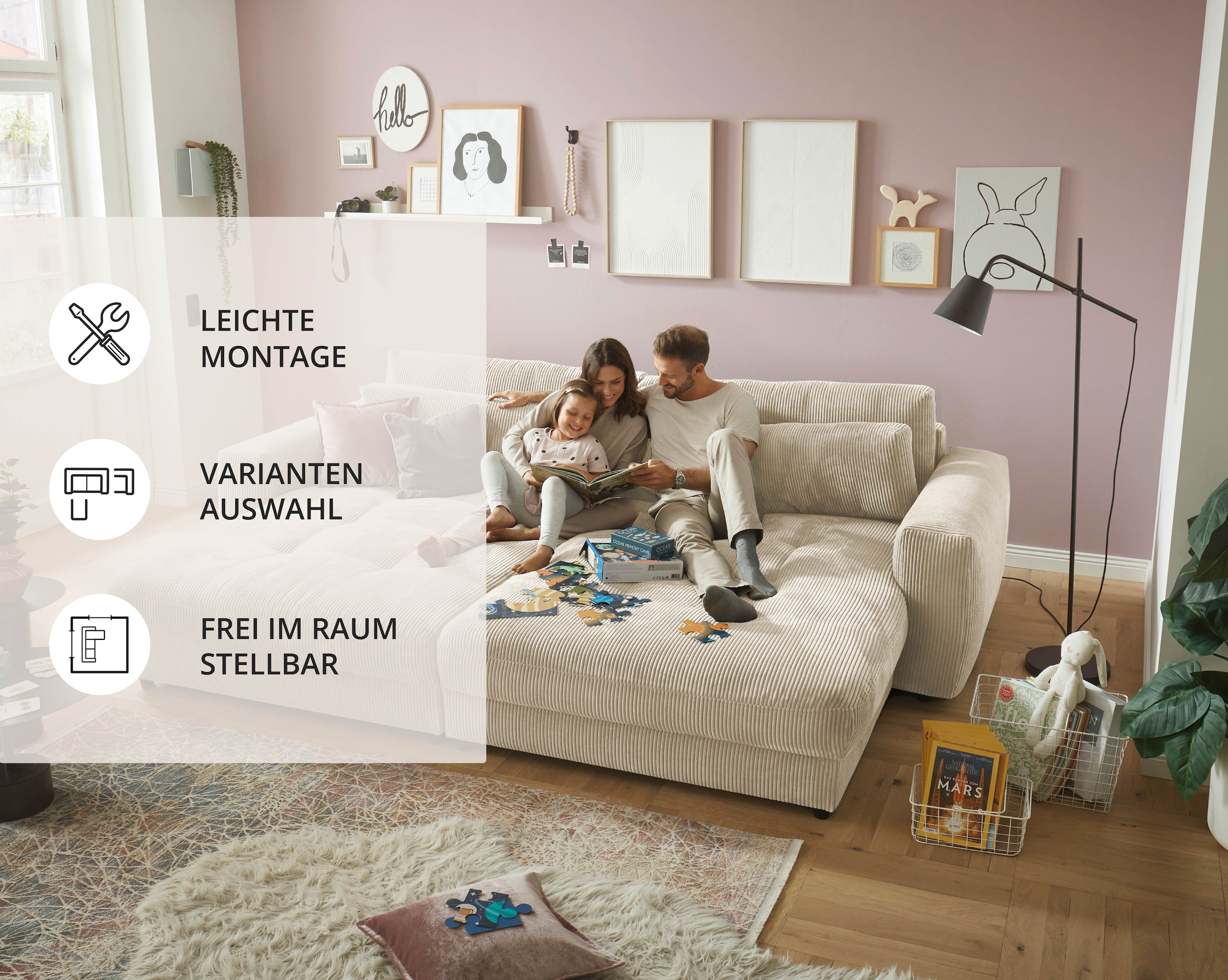 ED EXCITING DESIGN Canapé Big »Loveseat, 2-Sitzer, Barura, Breite 292« Big-Sofa mit 2 Nierenkissen
