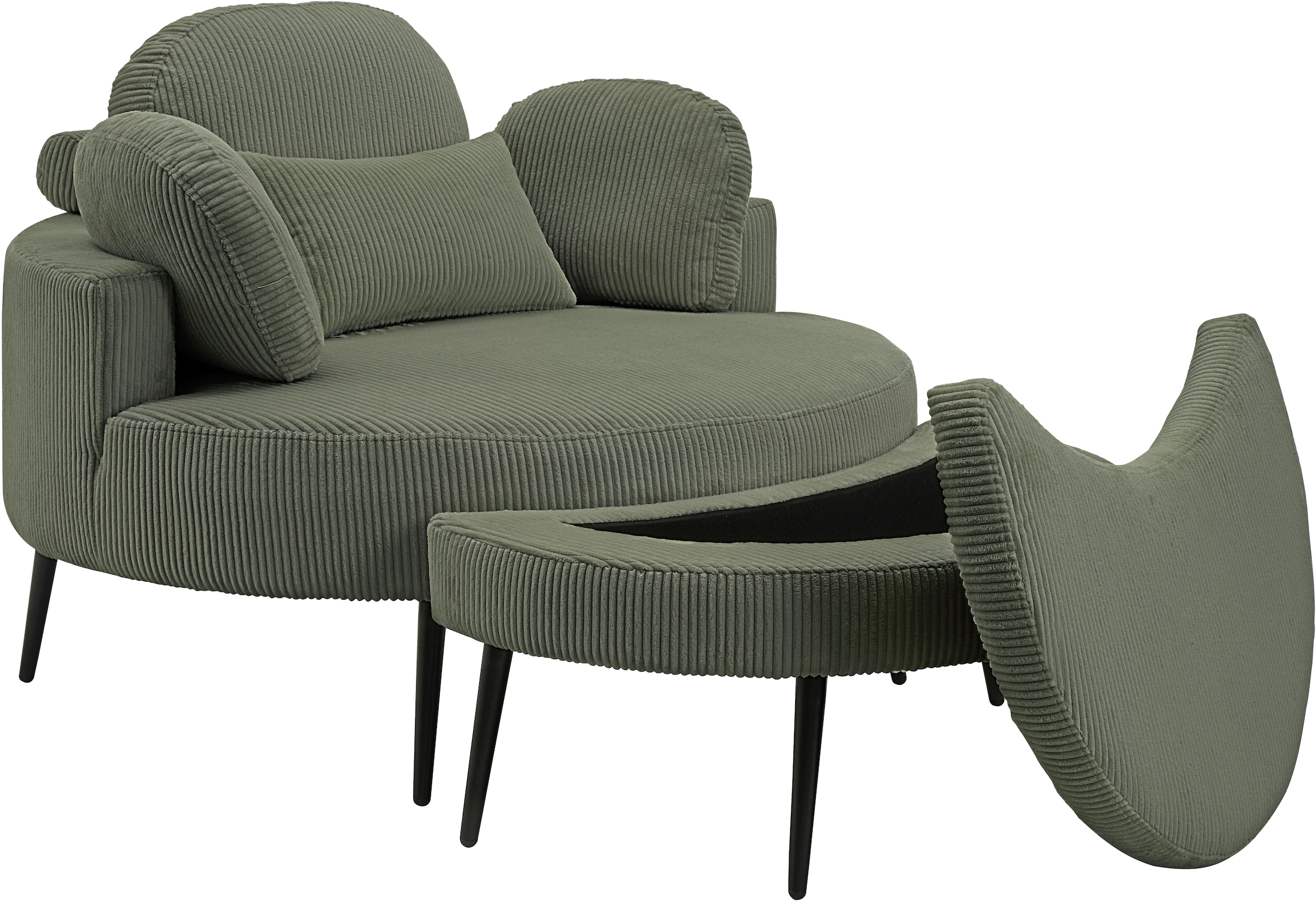 GOODproduct Canapé 2 places »Riko Sessel, B: 110 cm, Sitzhöhe: 44 cm« XXL- Sessel, mit Stauraumhocker, Rückenstütze & 4 Zierkissen
