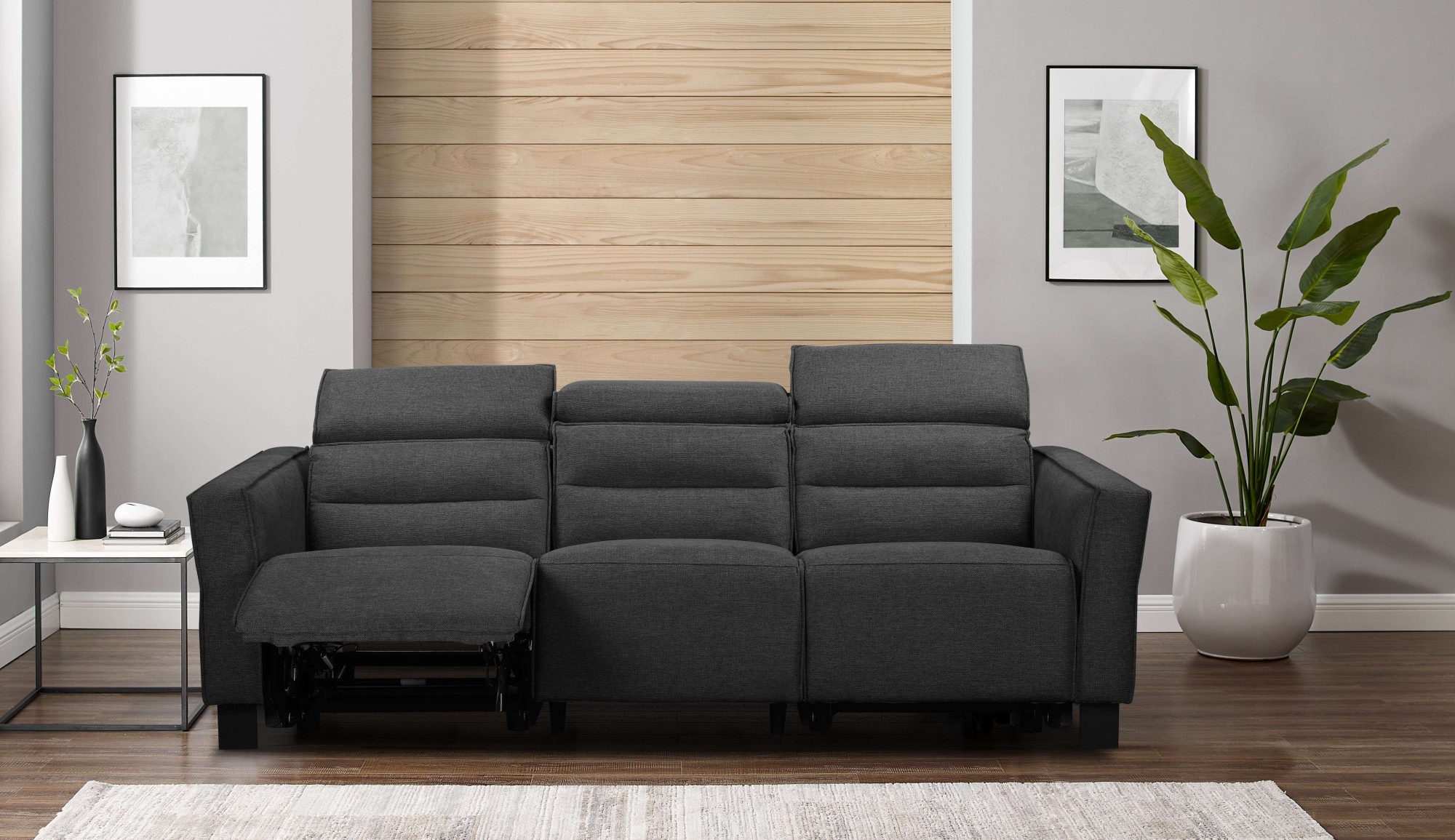 GOODproduct 3-places »Carpari, 224cm, manuelle od. elektrische Relaxfunktion in 2 Sitzen« avec USB-A/C, réglage de la tête de lit, cuir véritable, similicuir, tissu tissé