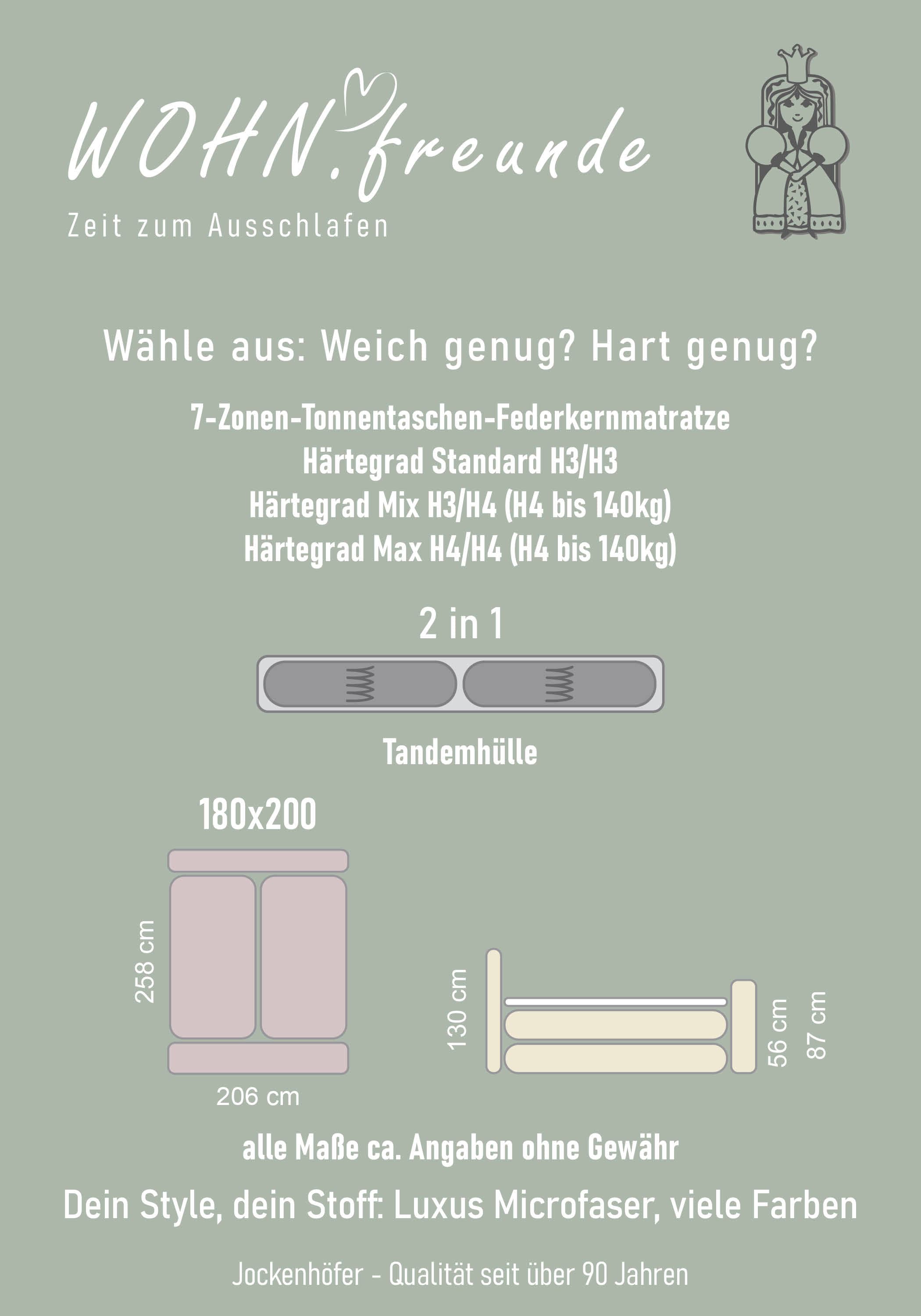 Jockenhöfer Gruppe Lit boxspring »Movie Star in der Grösse 180x200cm« avec élévateur TV escamotable et télécommande, appuie-têtes réglables