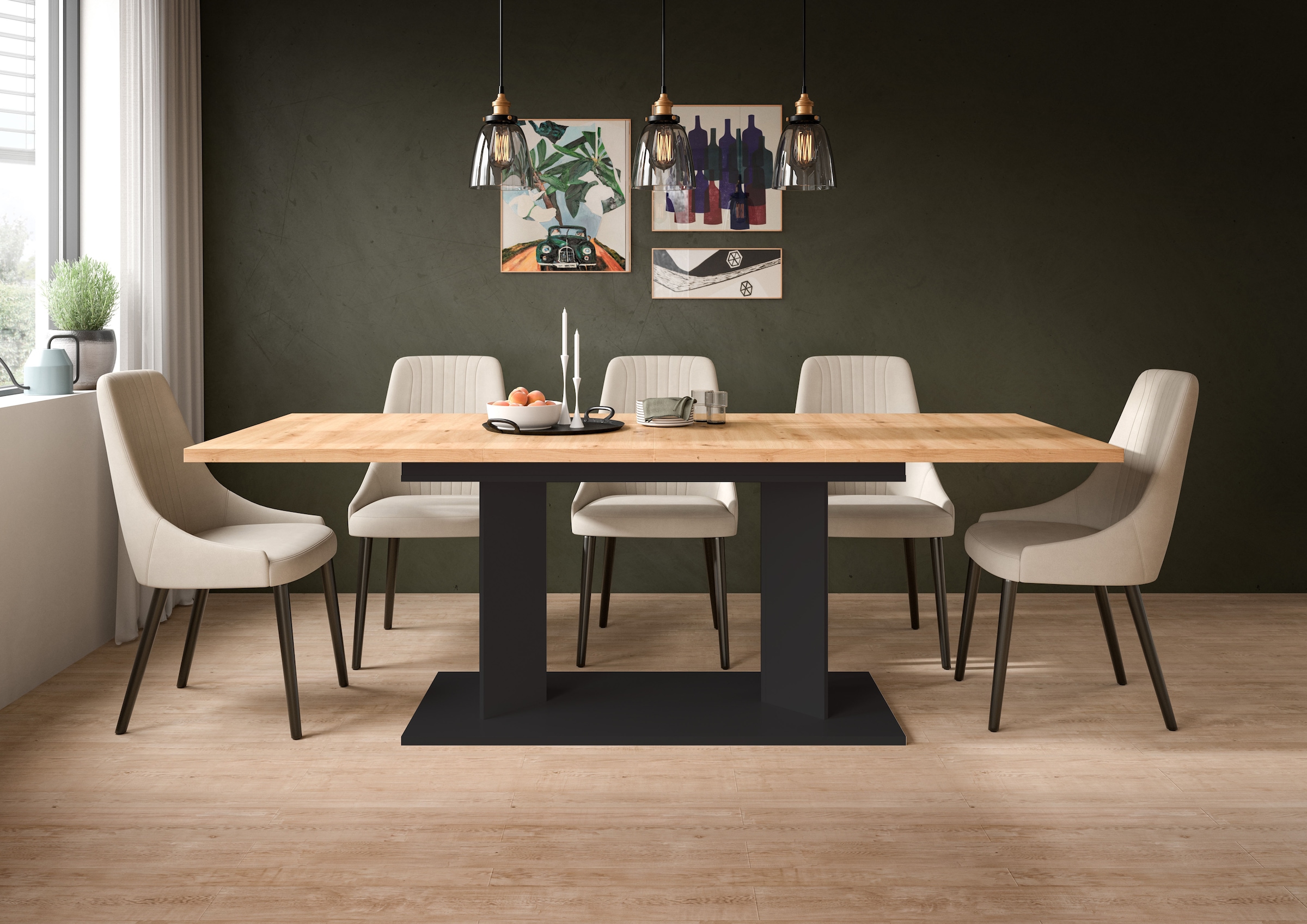 Home affaire Esstisch »GERO, 140-190 cm, 2-fach ausziehbar, Säulengestell« in verschiedenen Ausführungen erhältlich, 1 Stk. tlg. Tisch, Esstisch, Esszimmer, Esszimmertisch, Küchetisch, Bartisch