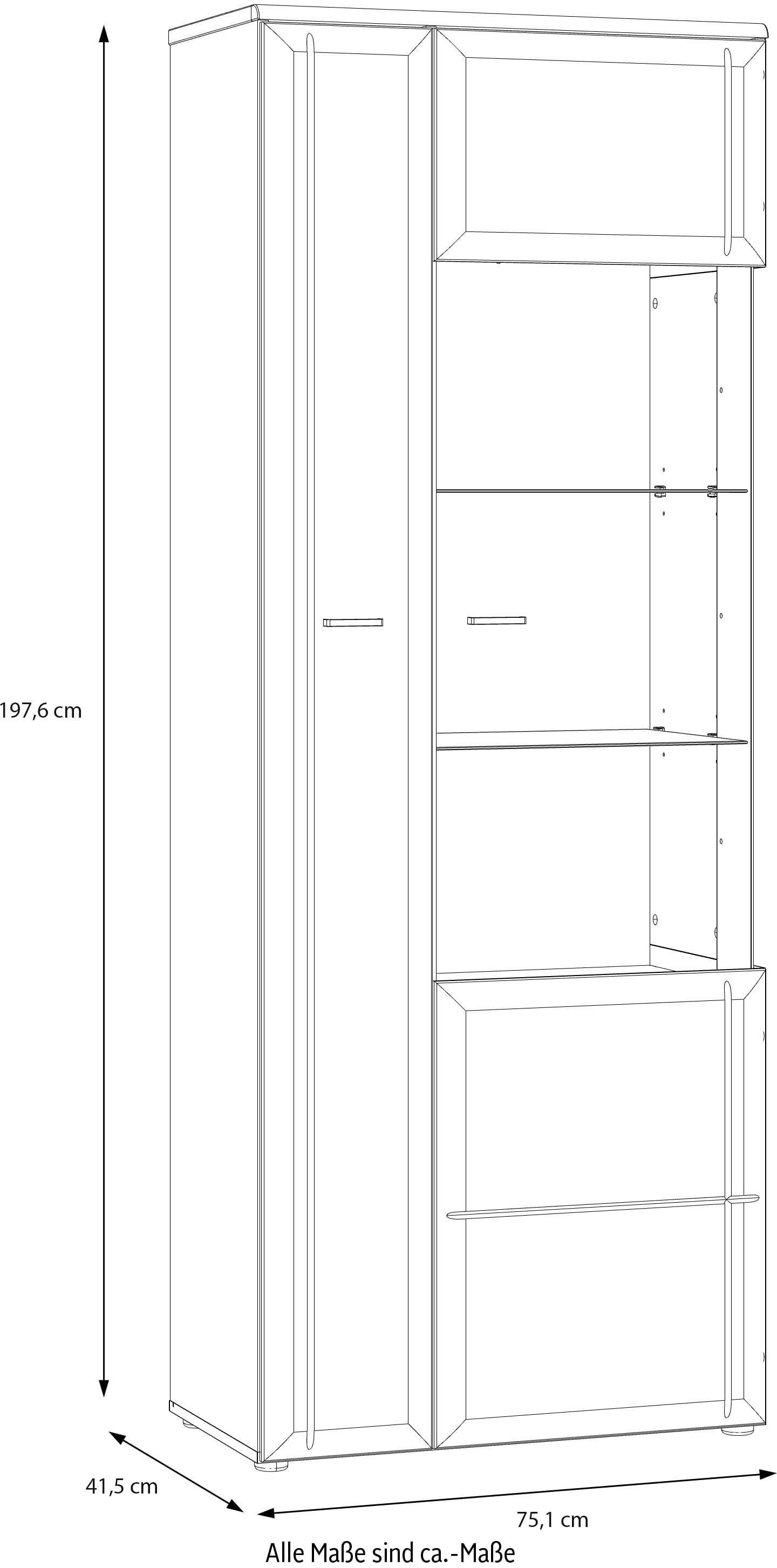 FORTE Vitrine »Akinori« B/H/T 75,1/197,6/41,8 cm,  Highboardvitrine, Glastüre , Soft Close, MDF Front, Metallgriffe