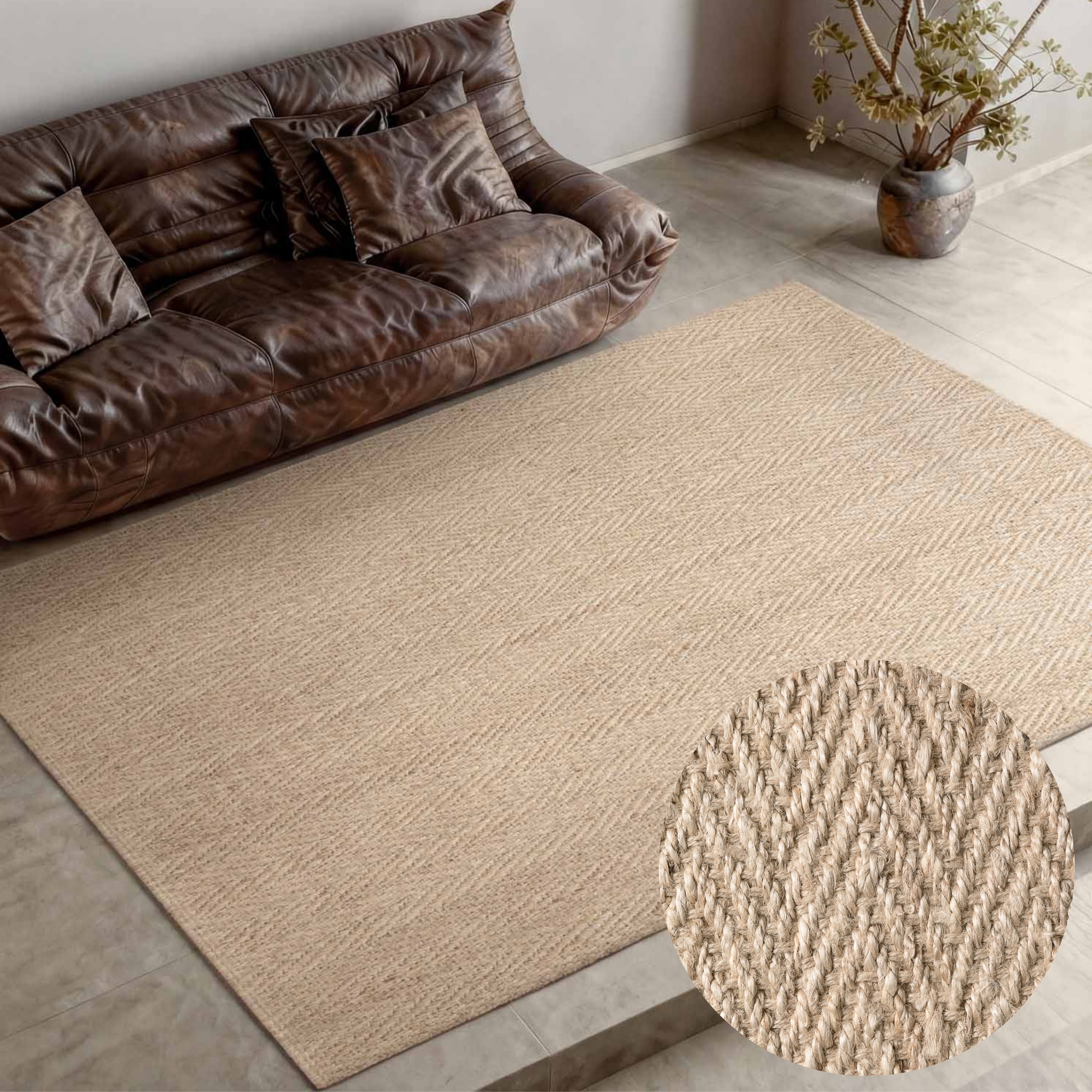 Image of Villeroy & Boch Teppich "Mirabelle" rechteckig 10 mm Höhe Jute, Natur, Wohnzimmer, Esszimmer, Schlafzimmer, Fischgrätendesign