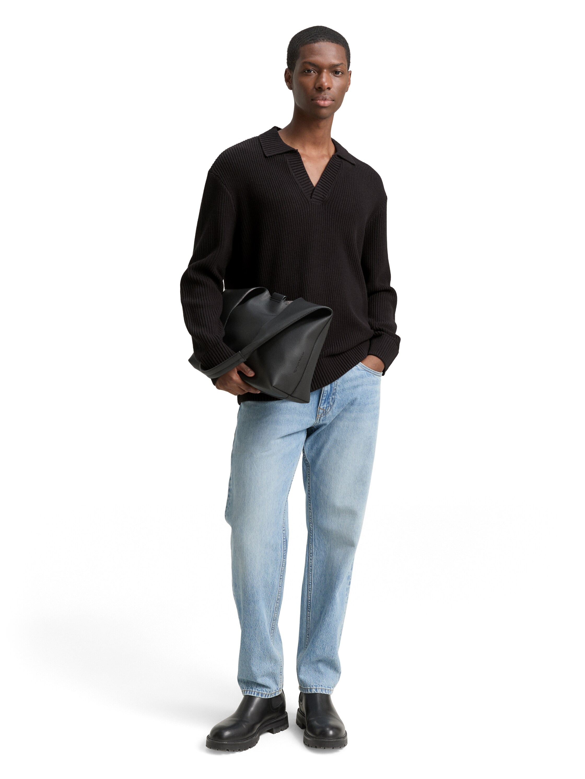 TOM TAILOR Denim Pull à col polo mit Rippbündchen