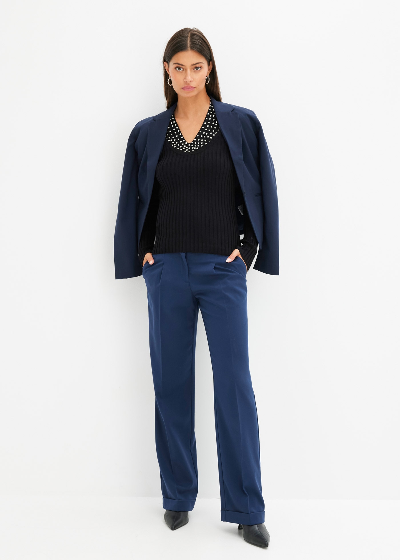 bonprix Pantalon marlène »Marlenehose«  weite Hose, mit Bügelfalte und Umschlagsaum, lockere Passform