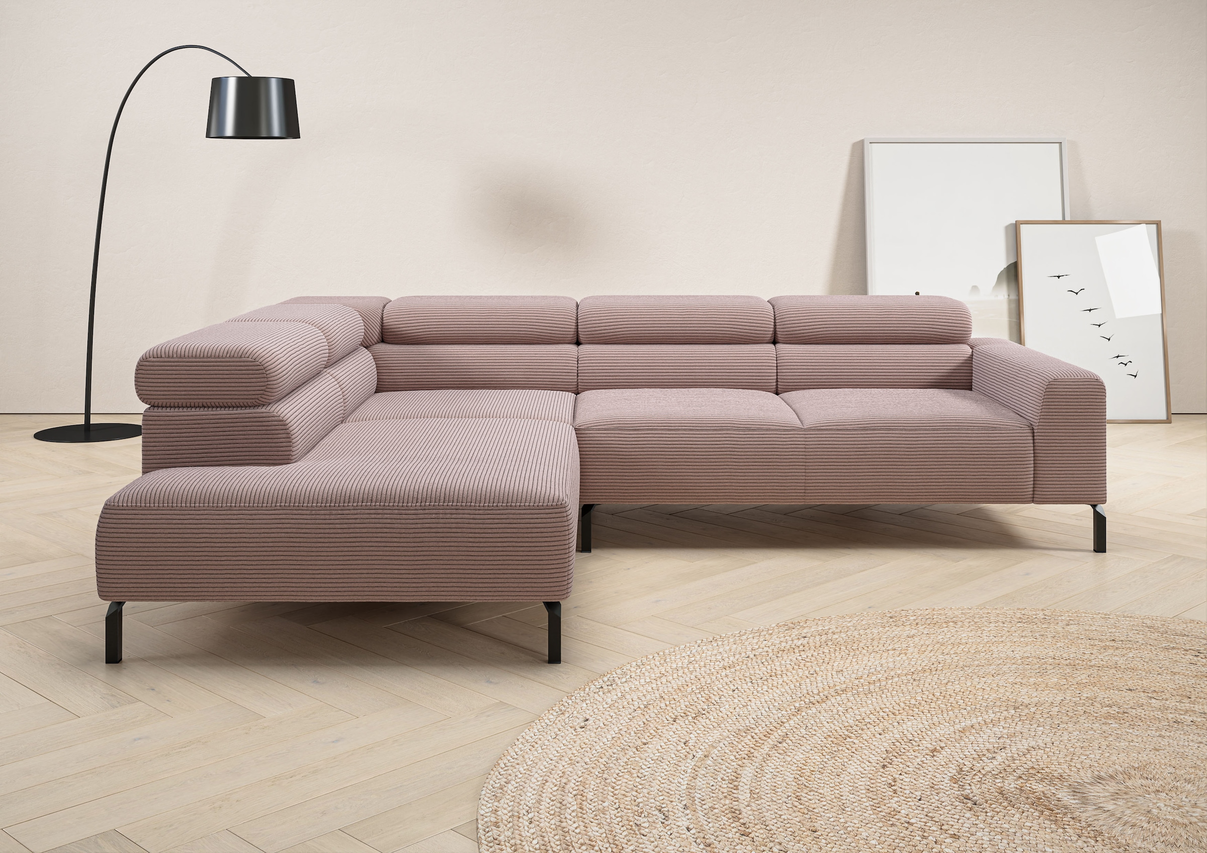 Image of Home affaire Ecksofa "Antonelli, L-Form, inkl. Kopfteilverstellung, Breite 276 cm, bequem" ohne Sitztiefenverstellung, in Cord, rosé