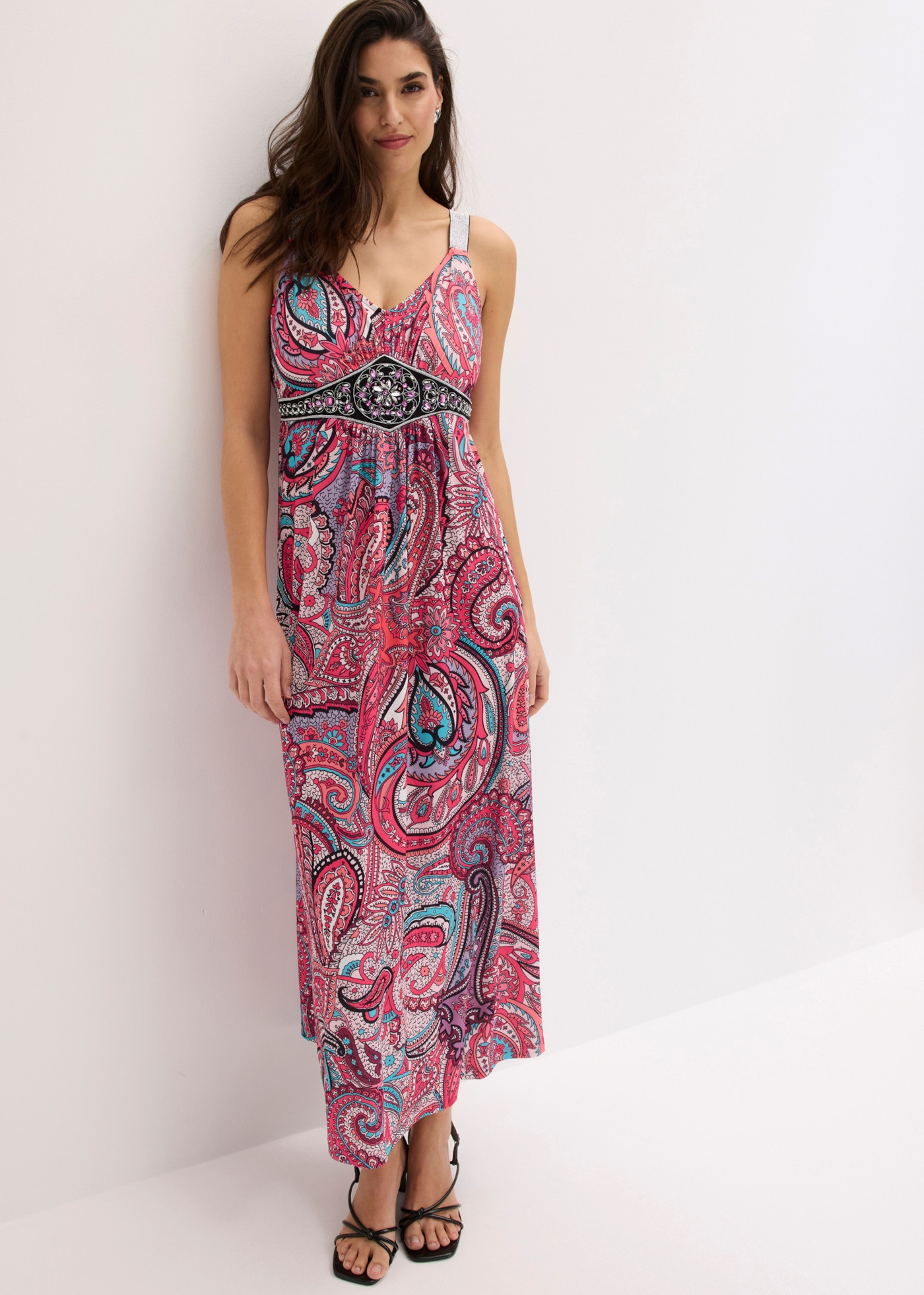 bonprix Maxi robe »Maxikleid mit Applikationen« sans manches, matière élastique, coupe ajustée