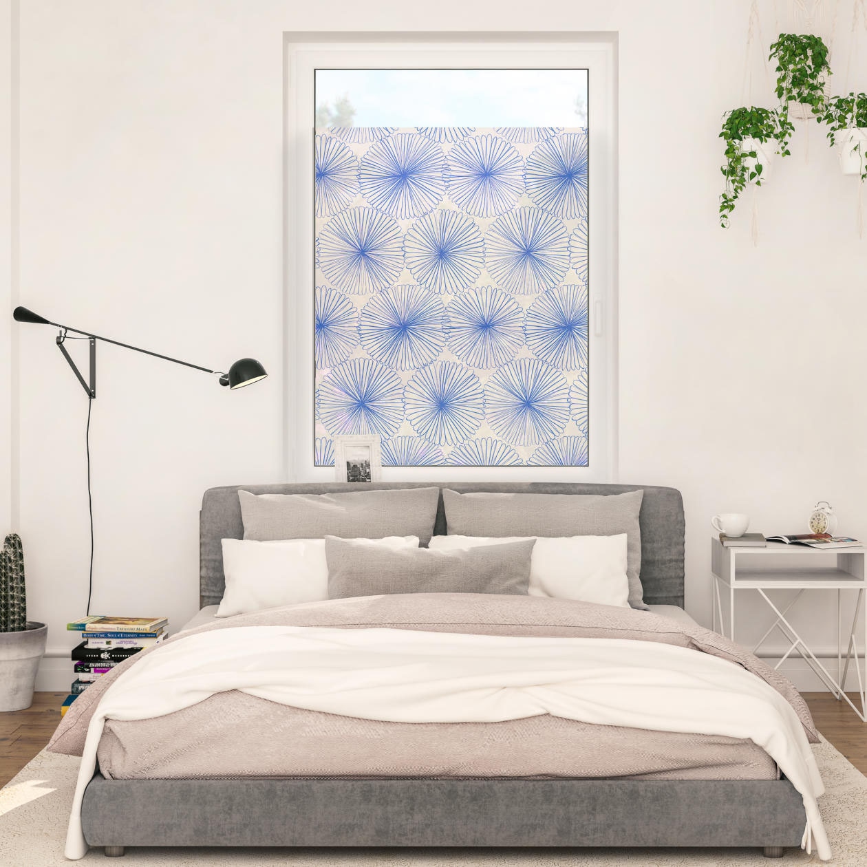 Image of LICHTBLICK ORIGINAL Fensterfolie "Fensterfolie selbstklebend, Sichtschutz, Flower wheel - Blau" 1 Stk. blickdicht glatt statisch haftend