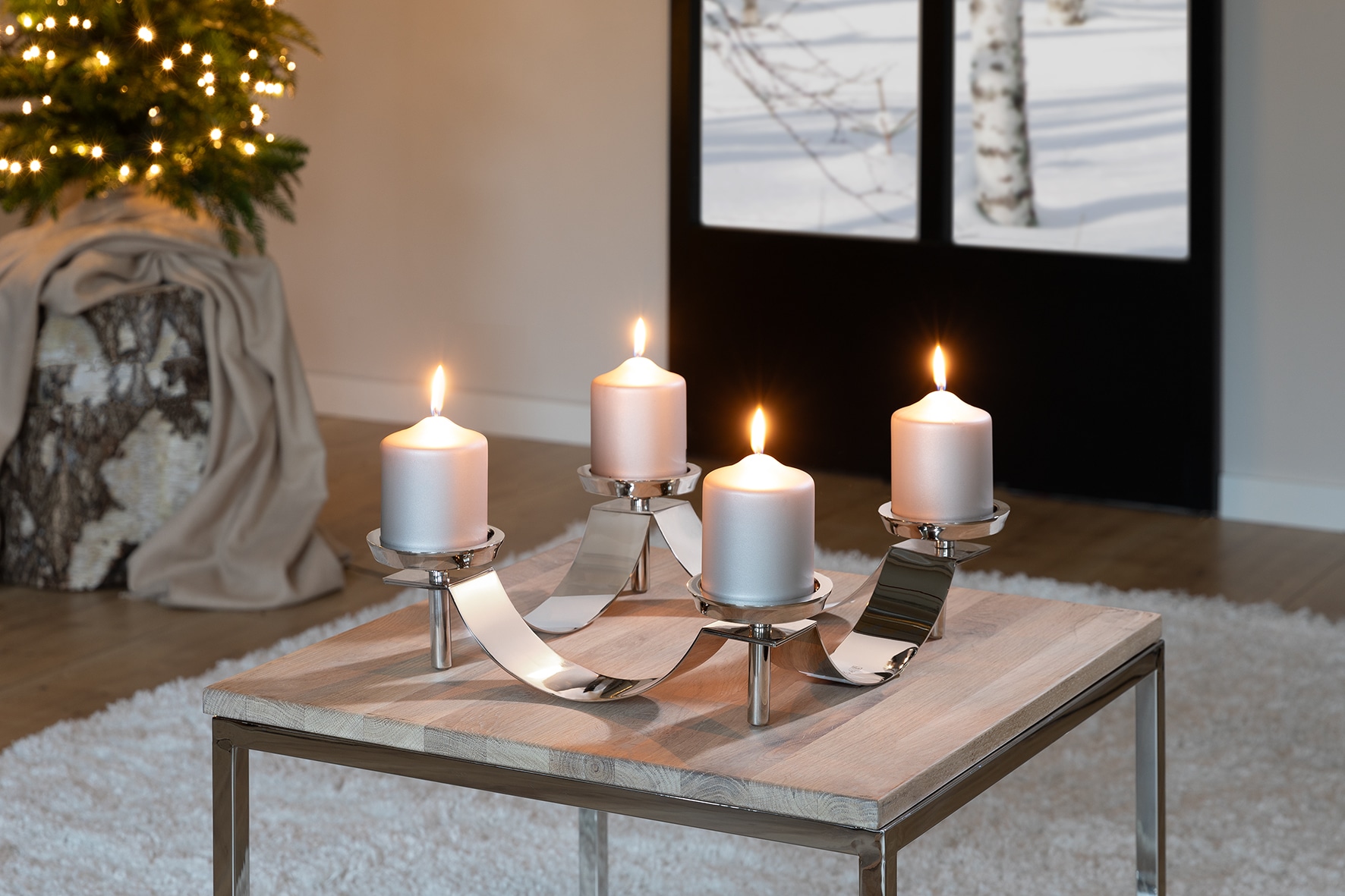 Fink Chandelier »GALLERY« couronne de chandelier avec verre, 4 flammes, couronne de l'Avent