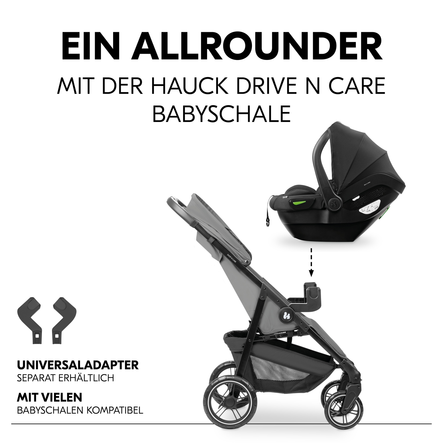 Hauck Kinder-Buggy »Shop N Care, Grey« 22 kg bis 22 kg belastbar; kompatibel mit Babyschale