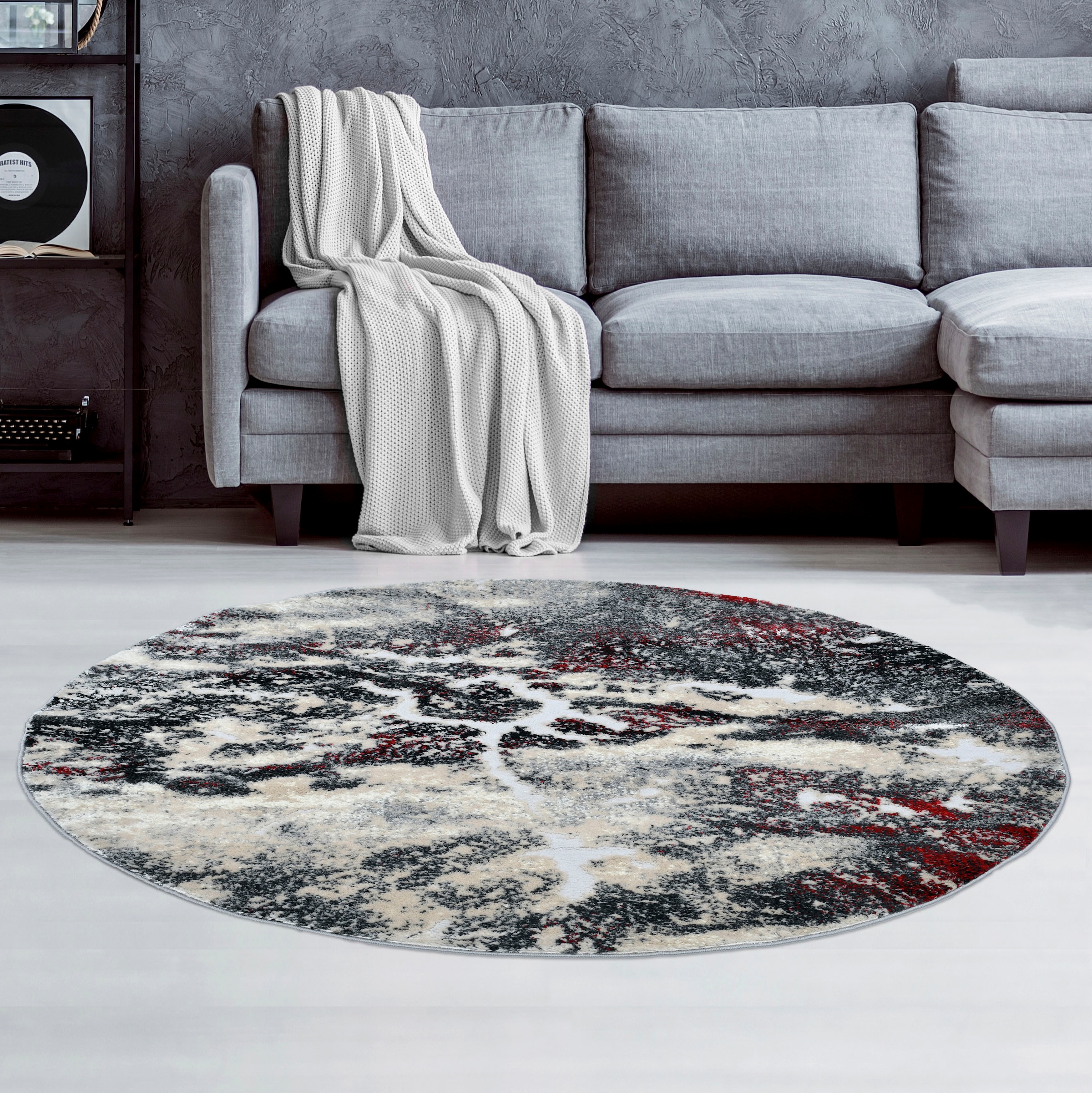 my home Teppich »Dario«, rund, Wende Haptik, angenehme modernes Marmor-Design, Trouver Teppich, - sur weich