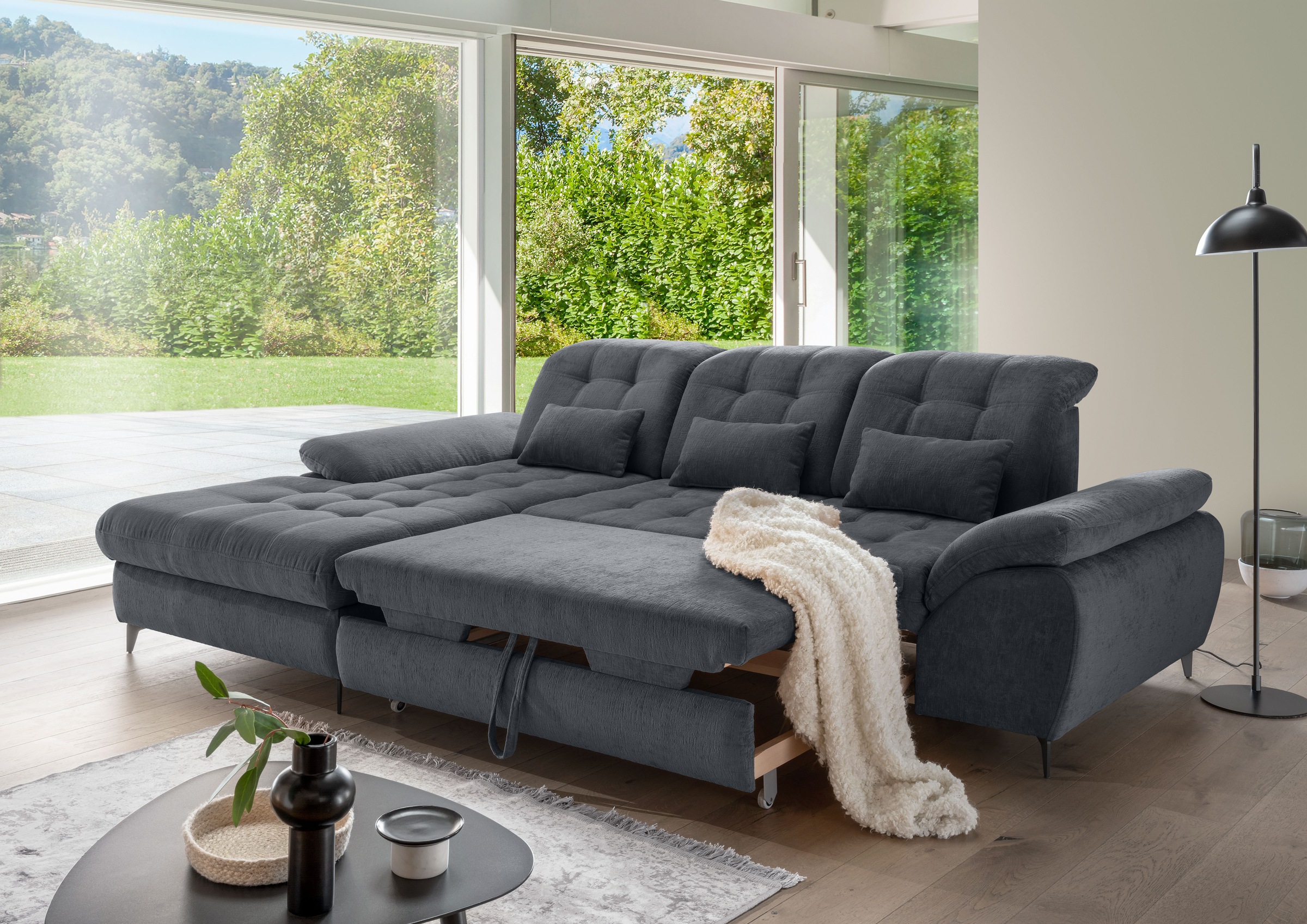 GOODproduct Paysage de salon »Delphino Multifunktionen, Bettfunktion, Breite 273cm, L-Form« comprend coffre-lit, fonction sommeil, réglage de la tête et de la profondeur de l'assise