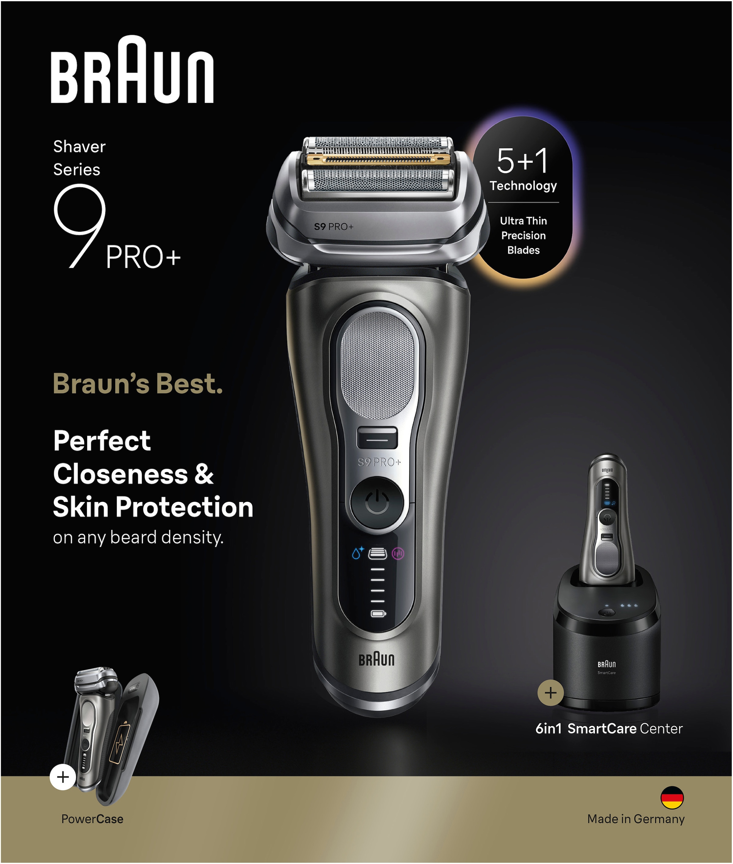 Braun Elektrorasierer »Series 9 9675cc« Smart Care Center integrierter Präzisionstrimmer 5+1 ultradünne Präzisionsklingen, Ladeetui, 6-in-1 SmartCare Center