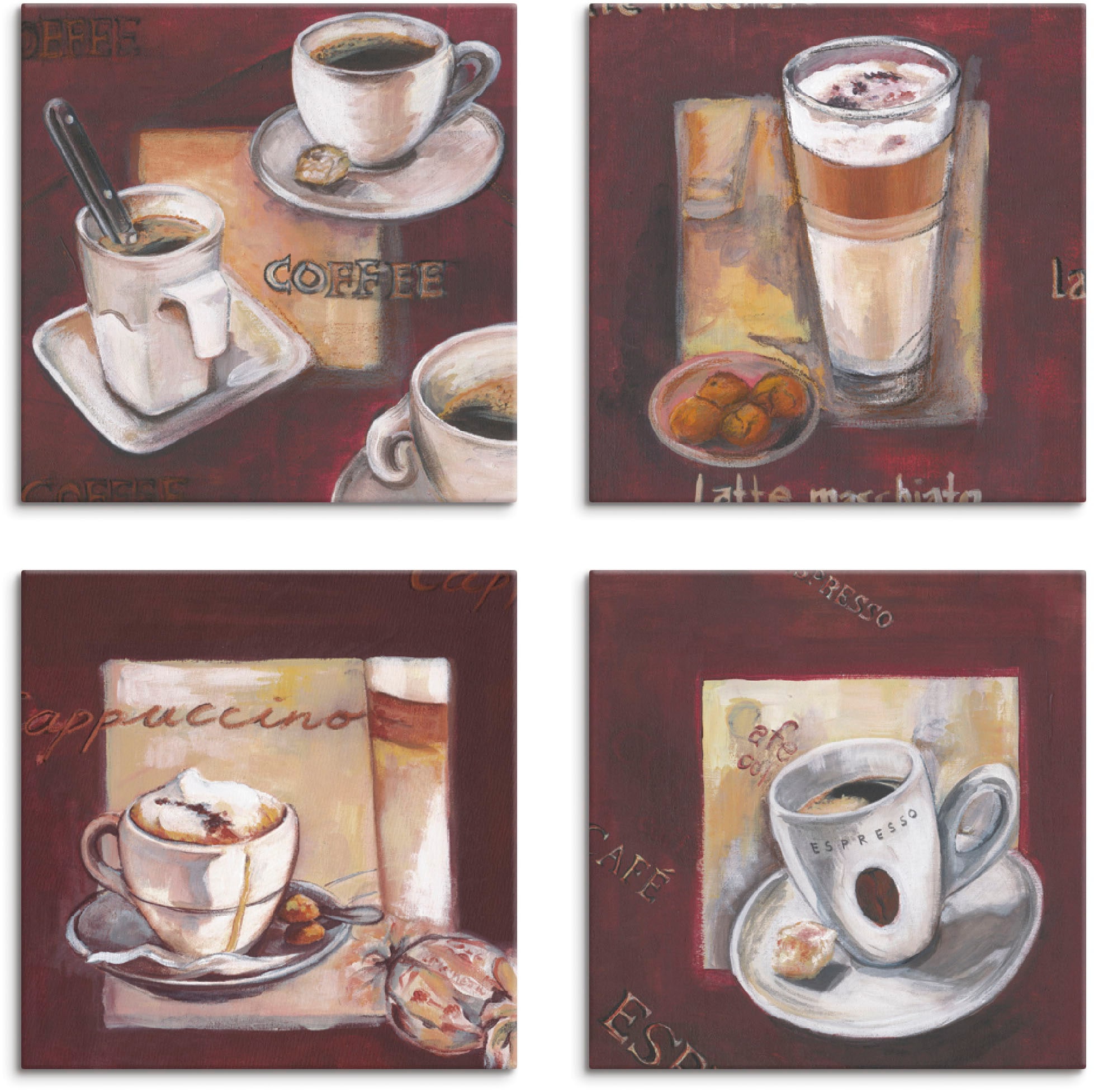 Image of Artland Leinwandbild "Kaffee I, -II, -III, -IV" Getränke 4 Stk. tlg. 4er Set, verschiedene Grössen