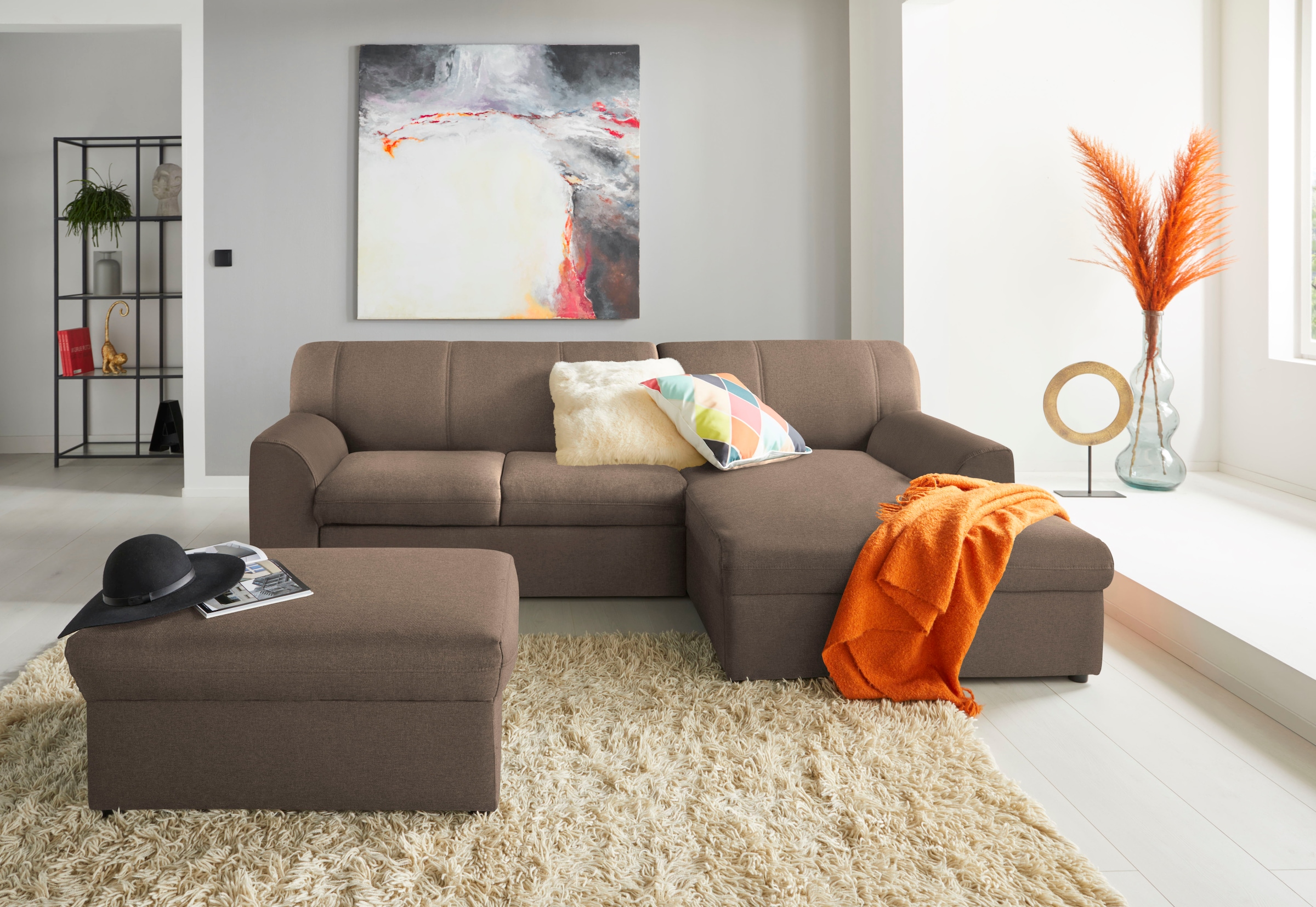 DOMO collection Ecksofa »Topper, elegant und zeitlos, kompaktes Stellmass 245/155cm, L-Form« mit Recamiere, wahlweise mit Schlaffunktion