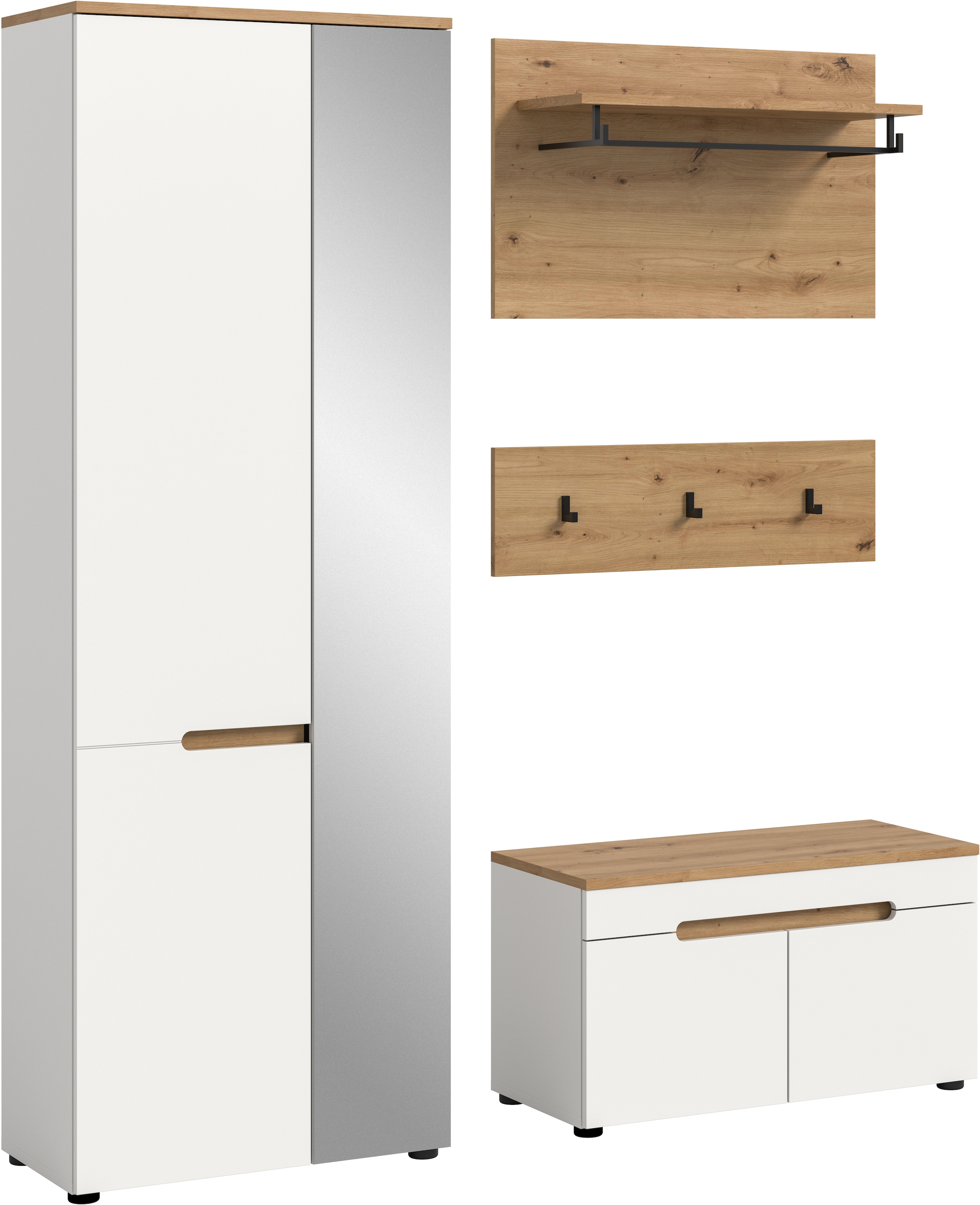 Image of Home affaire Garderoben-Set "REHAT, TOPSELLER, 4-teilig, Breite 160cm, individuell stellbar" Set, bestehend aus: Garderobenschrank, Sitzbank, Paneel, Hakenleiste, 3 Stk. tlg.