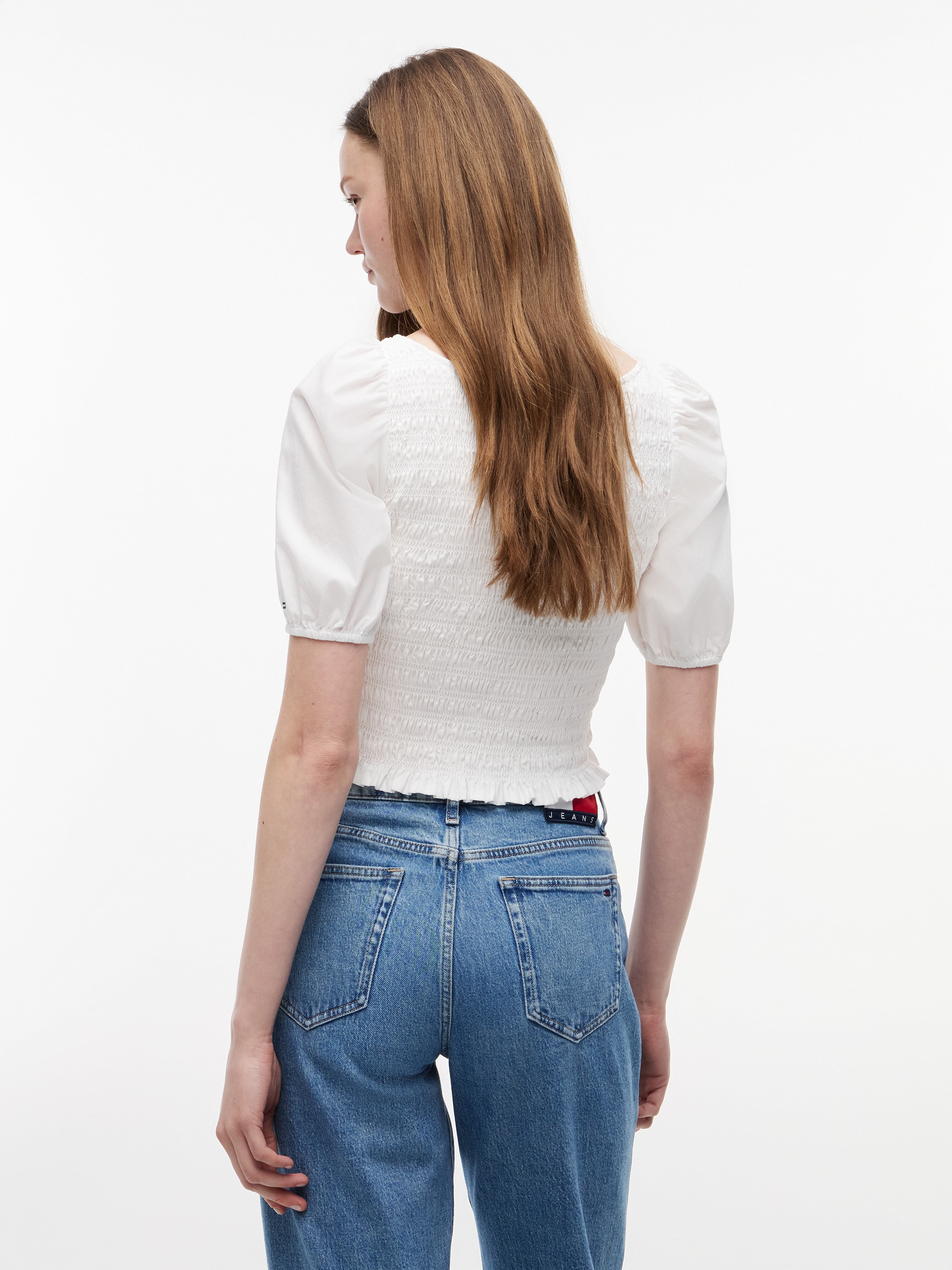 Tommy Jeans Blouse à manches courtes »TJW SMOCKED SS BLOUSE« Baumwolle, Puffärmel
